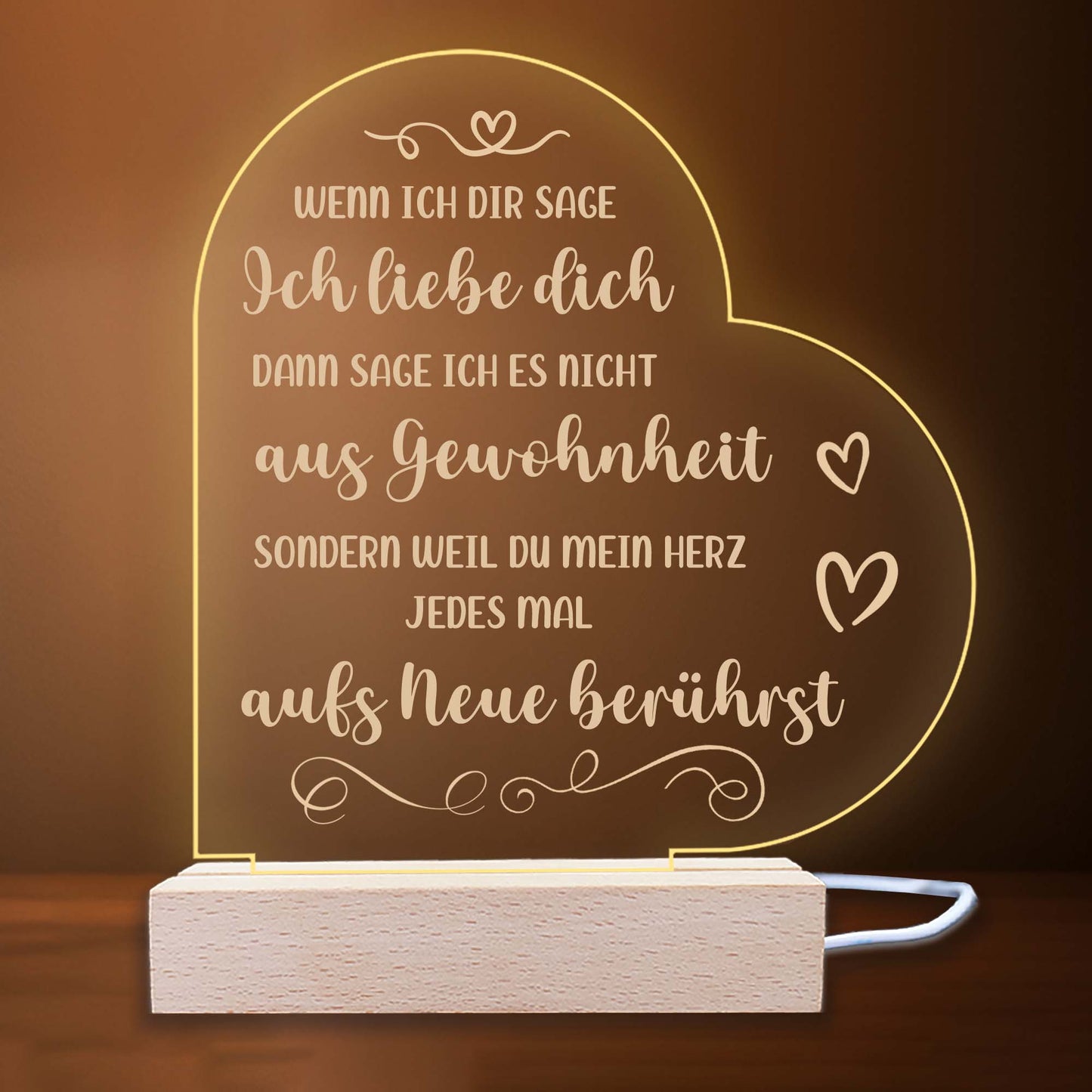 INDIGOS UG - Nachttischlampe - Herz links - Spruch 1 -  Valentinstag - Herz mit Spruch - Nachtlicht - 3D-LED-Lampe - Weihnachten, Geburtstag - Geschenk für Freund, Freundin, Familie - Liebe