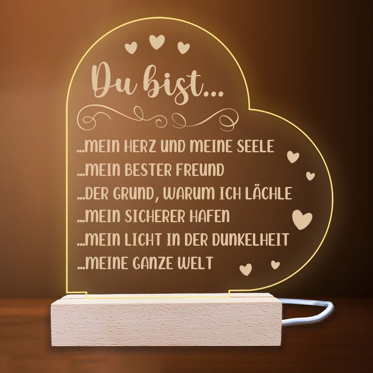 INDIGOS UG - Nachttischlampe - Herz links - Spruch 1 -  Valentinstag - Herz mit Spruch - Nachtlicht - 3D-LED-Lampe - Weihnachten, Geburtstag - Geschenk für Freund, Freundin, Familie - Liebe