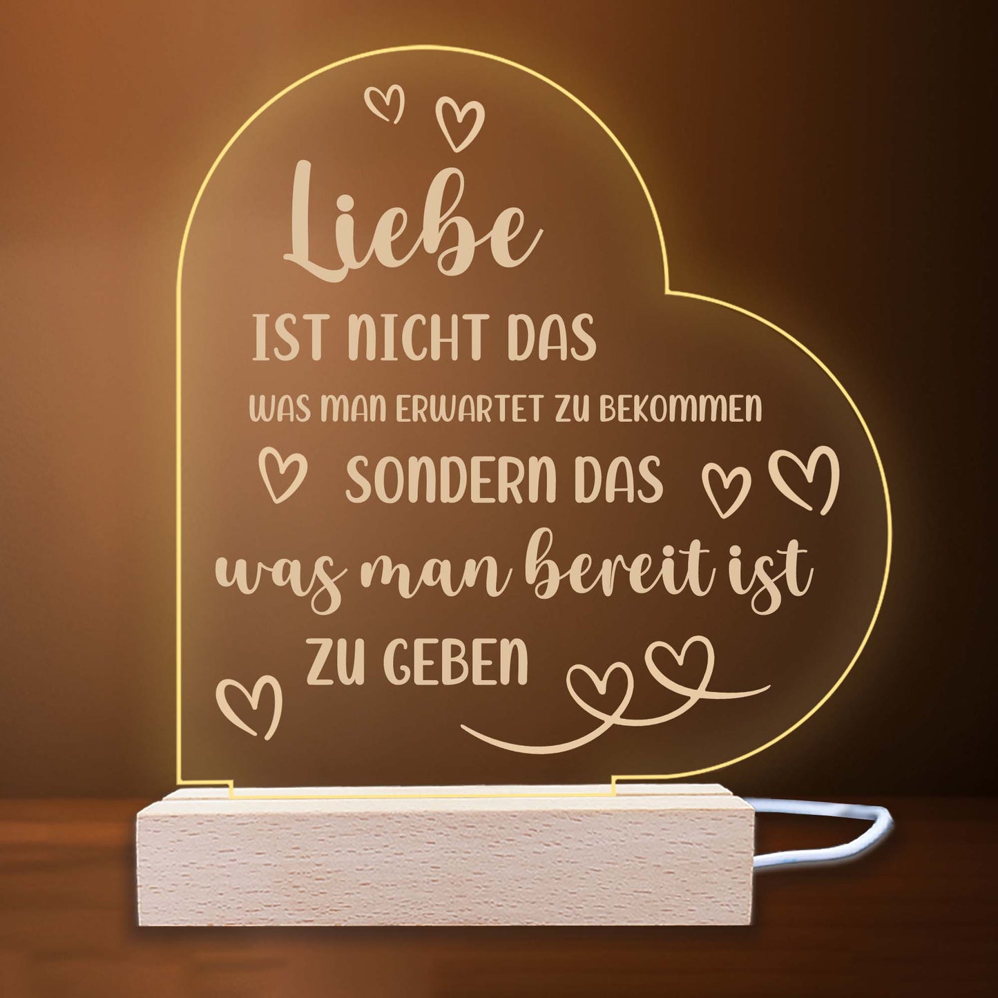 INDIGOS UG - Nachttischlampe - Herz links - Spruch 1 -  Valentinstag - Herz mit Spruch - Nachtlicht - 3D-LED-Lampe - Weihnachten, Geburtstag - Geschenk für Freund, Freundin, Familie - Liebe