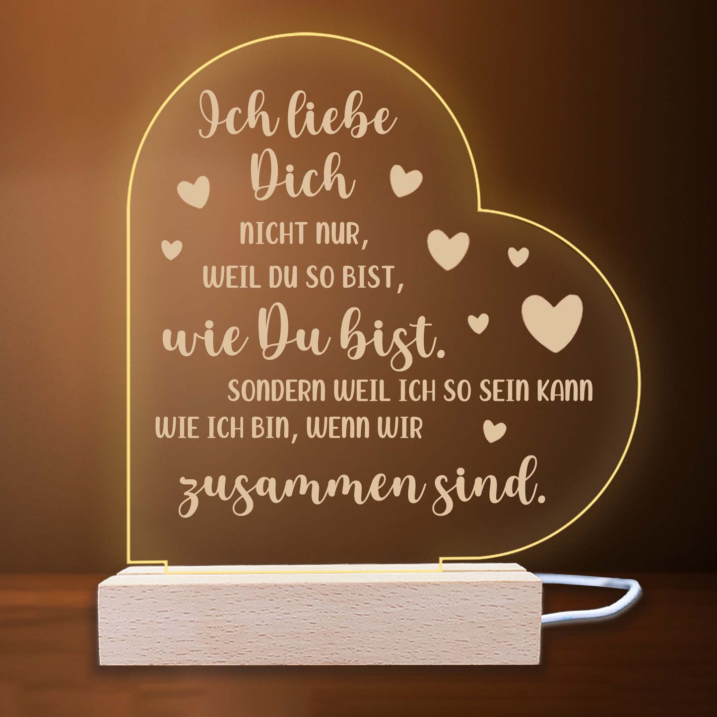 INDIGOS UG - Nachttischlampe - Herz links - Spruch 1 -  Valentinstag - Herz mit Spruch - Nachtlicht - 3D-LED-Lampe - Weihnachten, Geburtstag - Geschenk für Freund, Freundin, Familie - Liebe