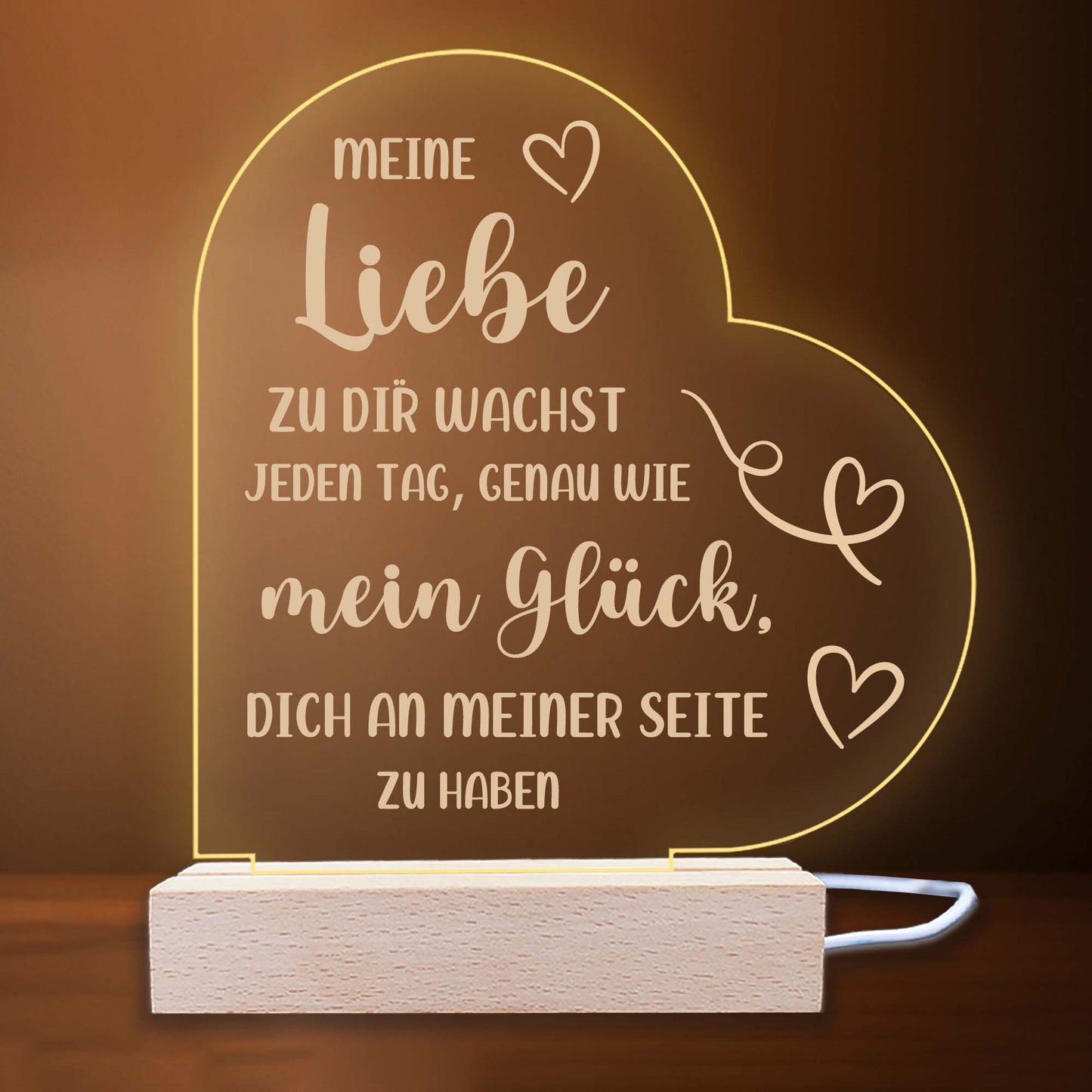 INDIGOS UG - Nachttischlampe - Herz links - Spruch 1 -  Valentinstag - Herz mit Spruch - Nachtlicht - 3D-LED-Lampe - Weihnachten, Geburtstag - Geschenk für Freund, Freundin, Familie - Liebe