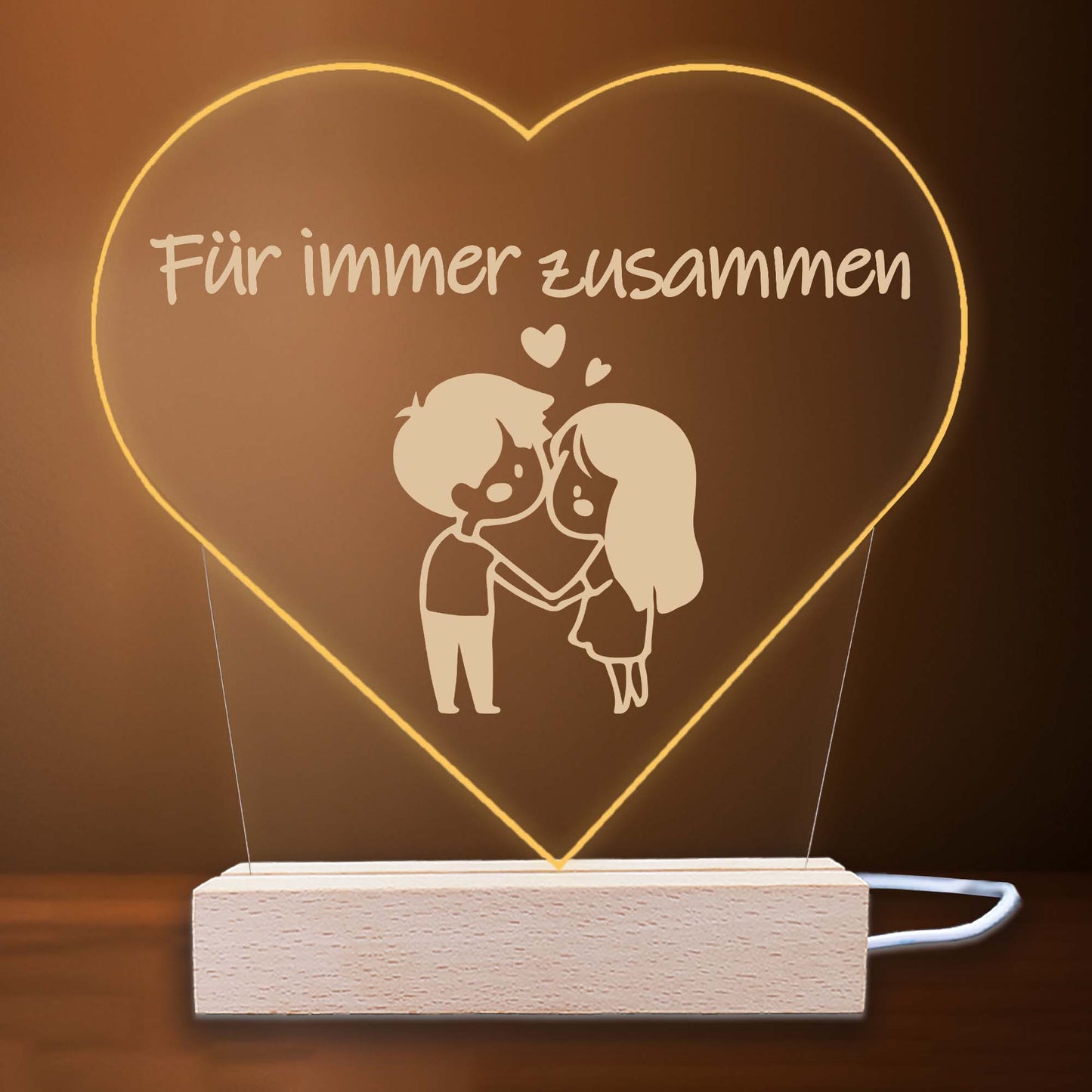 INDIGOS UG - LED Nachttischlampe - Herz - Spruch 1 -  Valentinstag - Herz mit Spruch - Nachtlicht - 3D-LED-Lampe - Weihnachten, Geburtstag - Geschenk für Freund, Freundin, Familie - Liebe