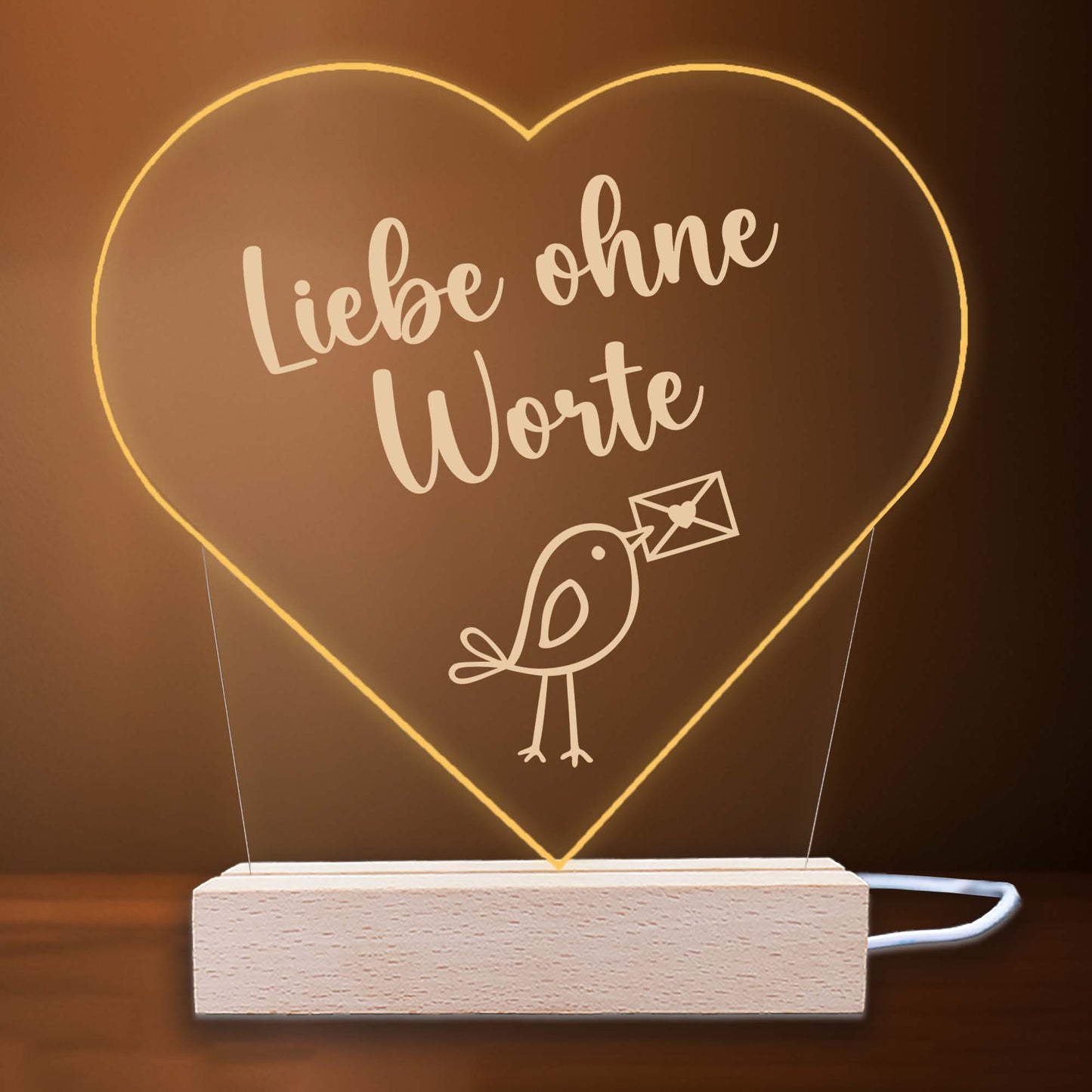INDIGOS UG - LED Nachttischlampe - Herz - Spruch 1 -  Valentinstag - Herz mit Spruch - Nachtlicht - 3D-LED-Lampe - Weihnachten, Geburtstag - Geschenk für Freund, Freundin, Familie - Liebe