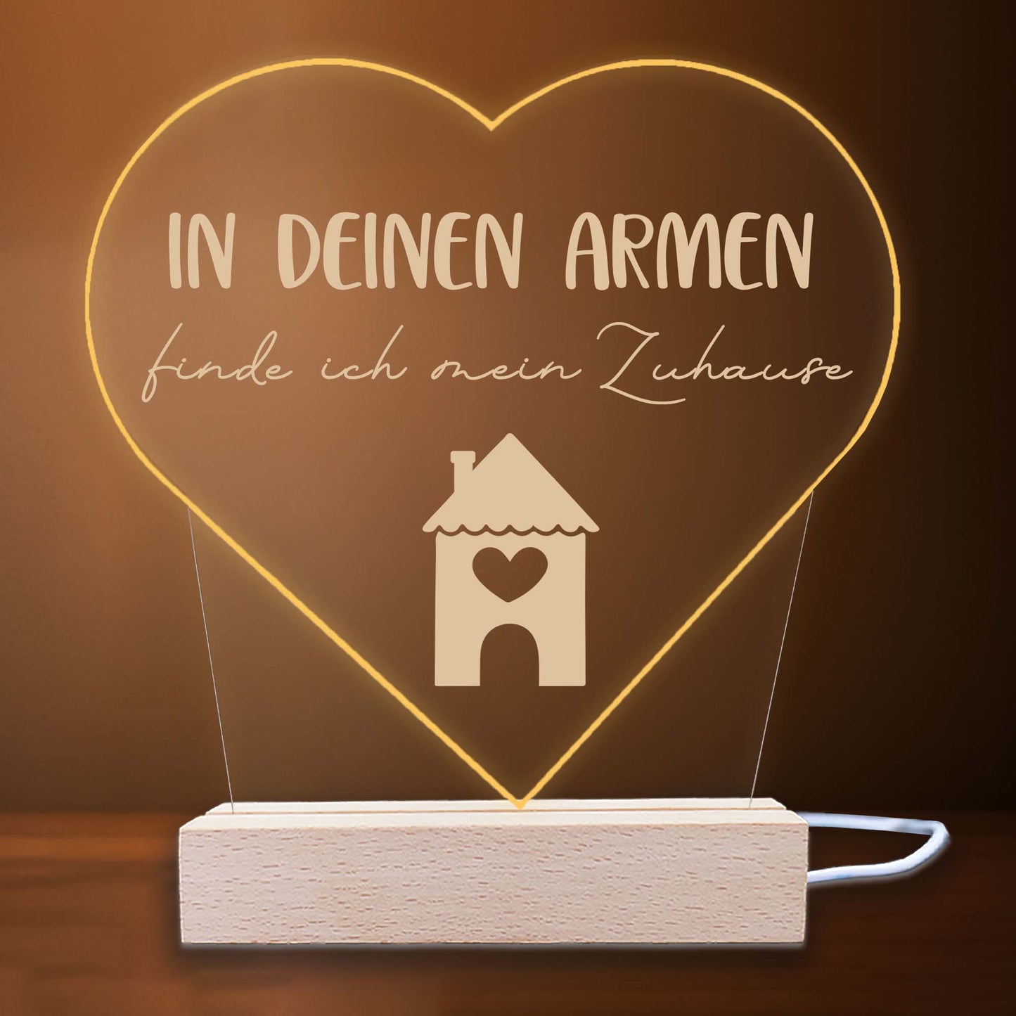 INDIGOS UG - LED Nachttischlampe - Herz - Spruch 1 -  Valentinstag - Herz mit Spruch - Nachtlicht - 3D-LED-Lampe - Weihnachten, Geburtstag - Geschenk für Freund, Freundin, Familie - Liebe