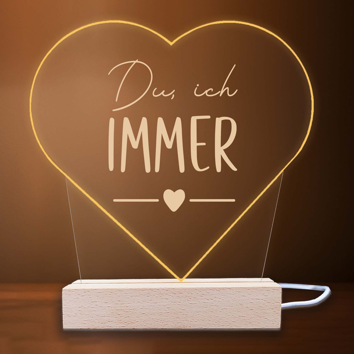 INDIGOS UG - LED Nachttischlampe - Herz - Spruch 1 -  Valentinstag - Herz mit Spruch - Nachtlicht - 3D-LED-Lampe - Weihnachten, Geburtstag - Geschenk für Freund, Freundin, Familie - Liebe