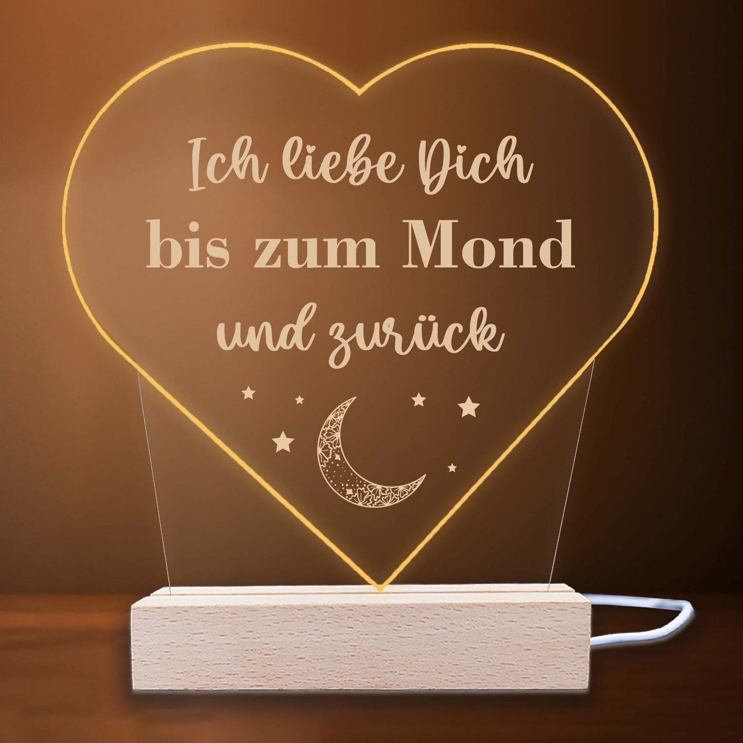 INDIGOS UG - LED Nachttischlampe - Herz - Spruch 1 -  Valentinstag - Herz mit Spruch - Nachtlicht - 3D-LED-Lampe - Weihnachten, Geburtstag - Geschenk für Freund, Freundin, Familie - Liebe