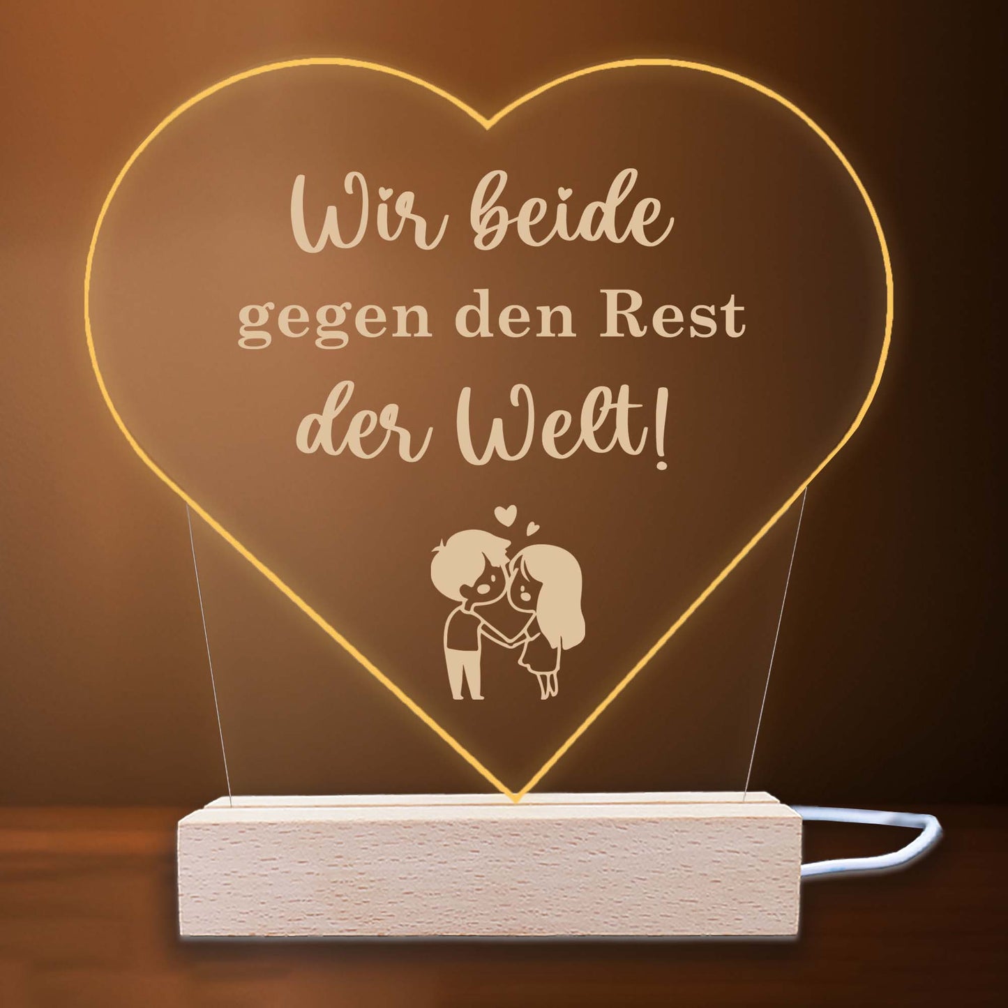 INDIGOS UG - LED Nachttischlampe - Herz - Spruch 1 -  Valentinstag - Herz mit Spruch - Nachtlicht - 3D-LED-Lampe - Weihnachten, Geburtstag - Geschenk für Freund, Freundin, Familie - Liebe