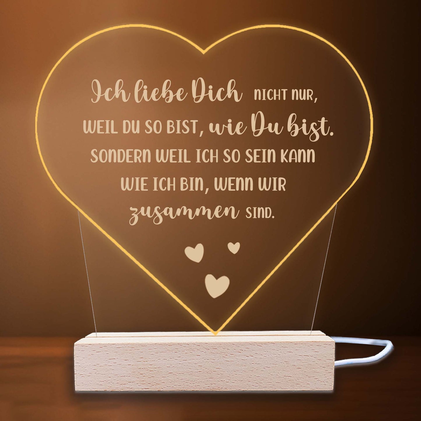 INDIGOS UG - LED Nachttischlampe - Herz - Spruch 1 -  Valentinstag - Herz mit Spruch - Nachtlicht - 3D-LED-Lampe - Weihnachten, Geburtstag - Geschenk für Freund, Freundin, Familie - Liebe