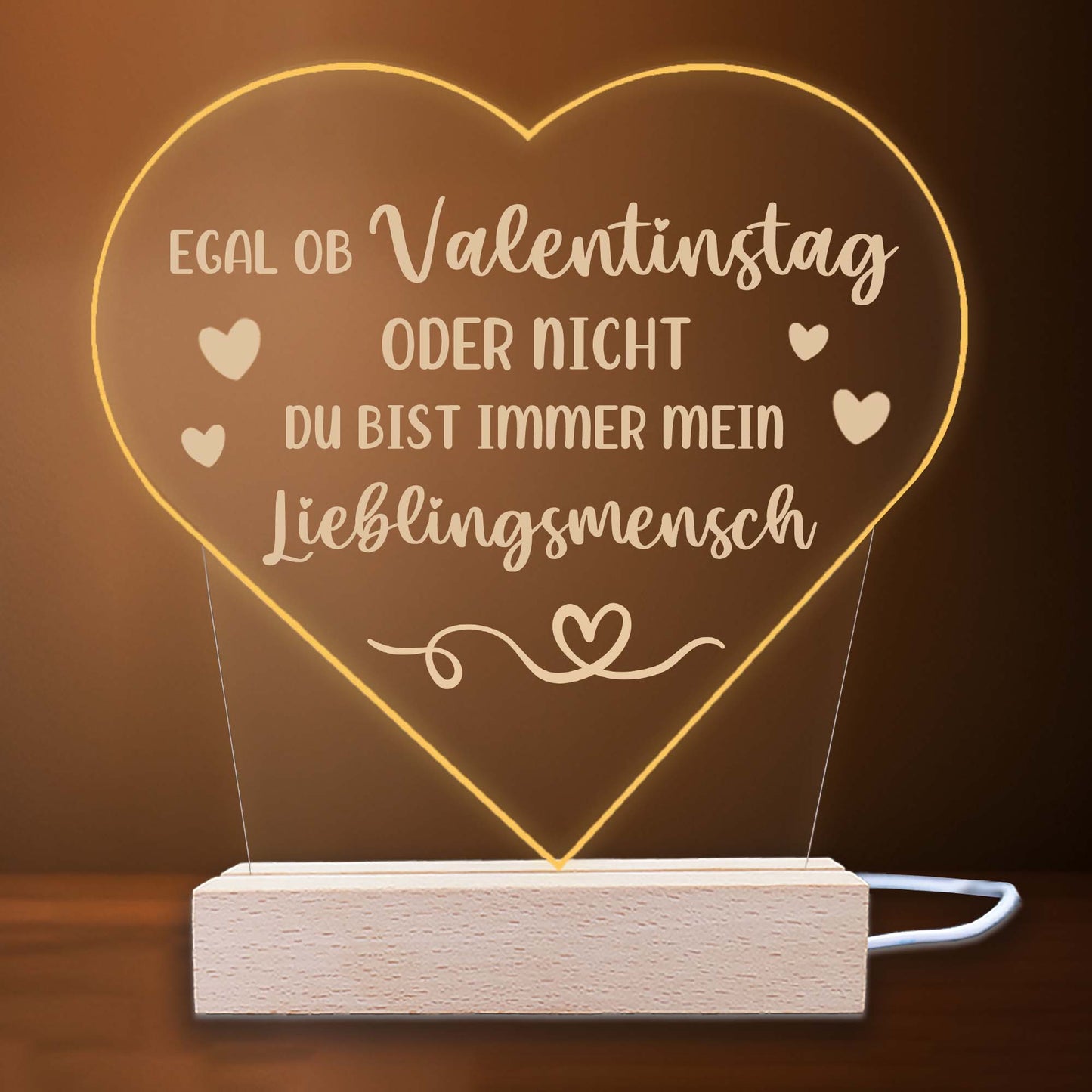 INDIGOS UG - LED Nachttischlampe - Herz - Spruch 1 -  Valentinstag - Herz mit Spruch - Nachtlicht - 3D-LED-Lampe - Weihnachten, Geburtstag - Geschenk für Freund, Freundin, Familie - Liebe