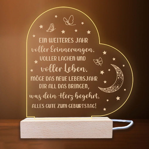 INDIGOS UG - LED Nachttischlampe - 18. Geburtstag - Herz links mit Spruch - Nachtlicht - 3D-LED-Lampe - Geburtstag - Geschenk für Freund, Freundin, Familie - Liebe, Geburtstagsgeschenk