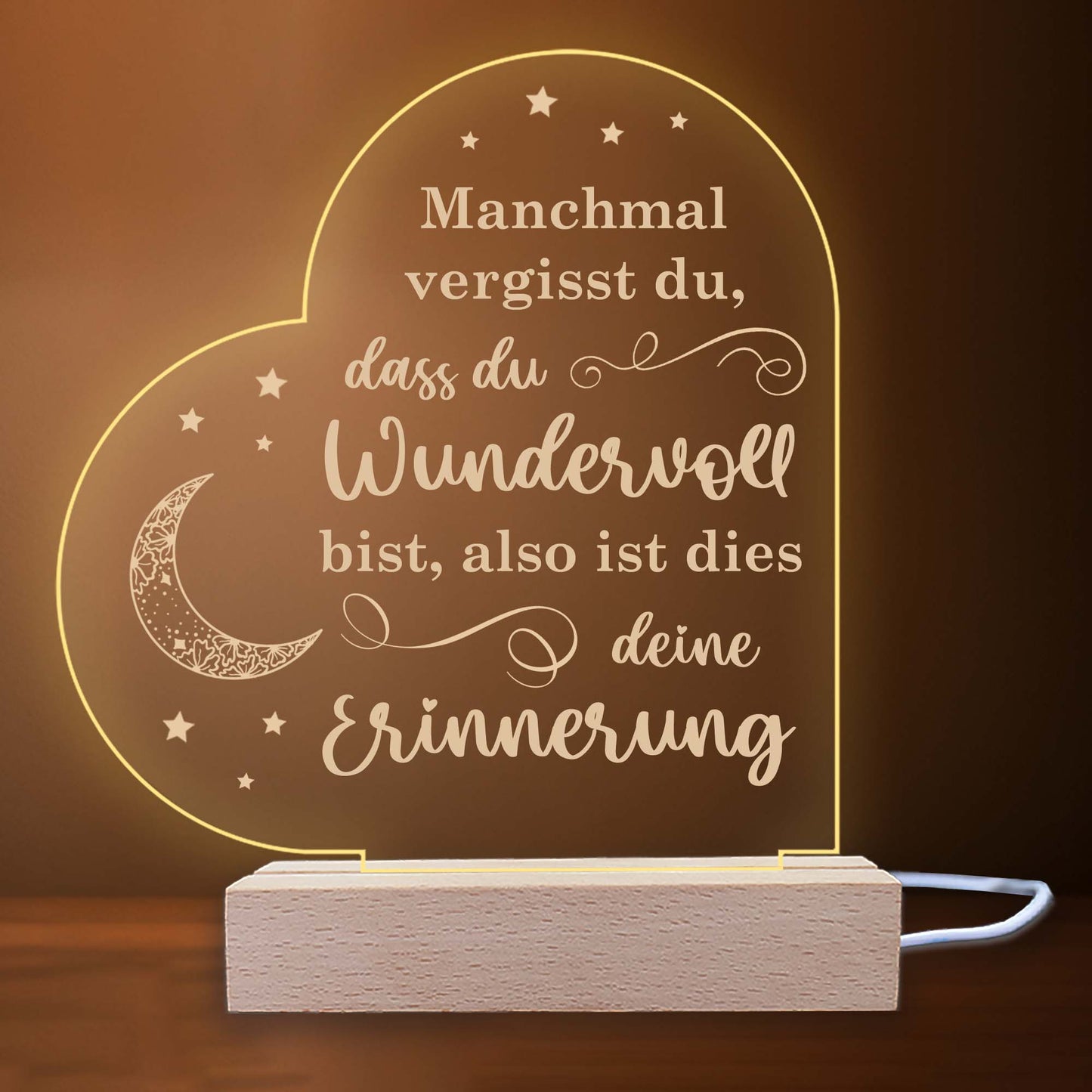 INDIGOS UG - LED Nachttischlampe - Herz links - Spruch 1 - Liebe, Familie, Mama, Papa - Herz mit Spruch - Nachtlicht - 3D-LED-Lampe  - Geschenk, Geburtstag, Weihnachten, Muttertag, Vatertag