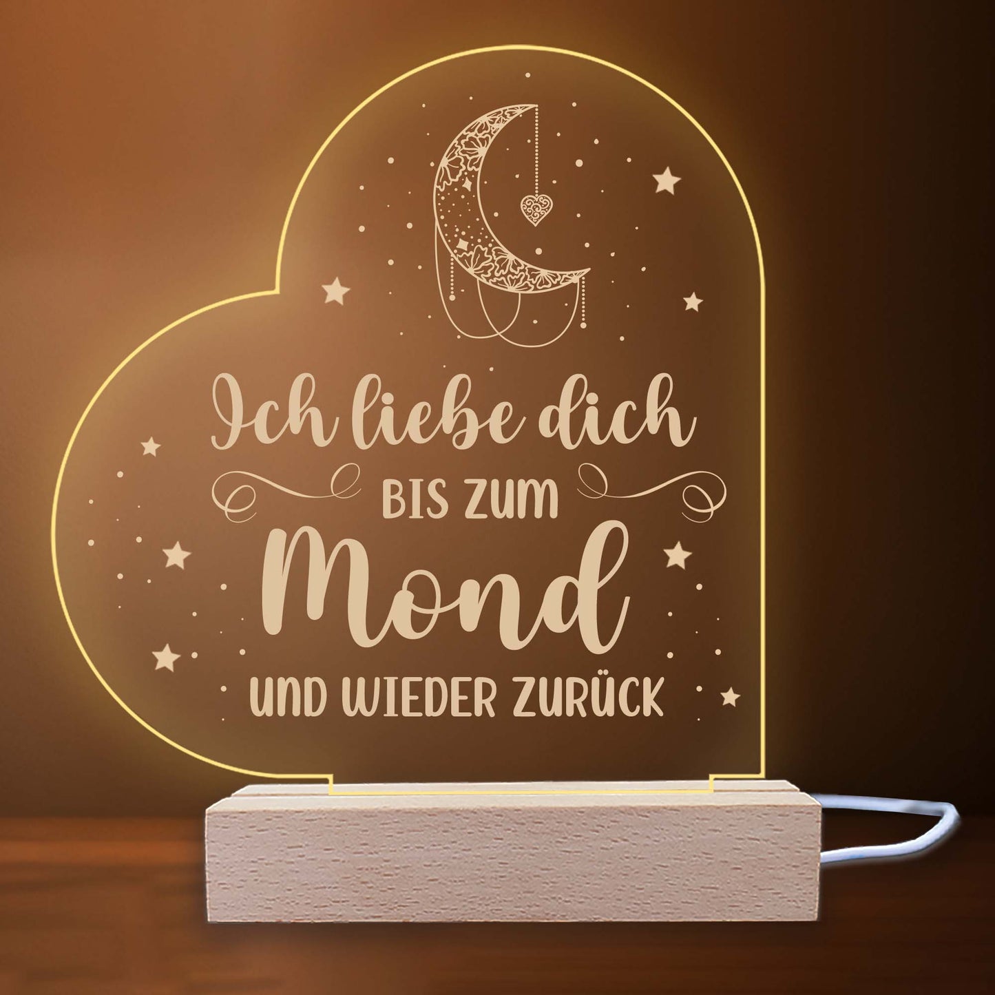 INDIGOS UG - LED Nachttischlampe - Herz links - Spruch 1 - Liebe, Familie, Mama, Papa - Herz mit Spruch - Nachtlicht - 3D-LED-Lampe  - Geschenk, Geburtstag, Weihnachten, Muttertag, Vatertag
