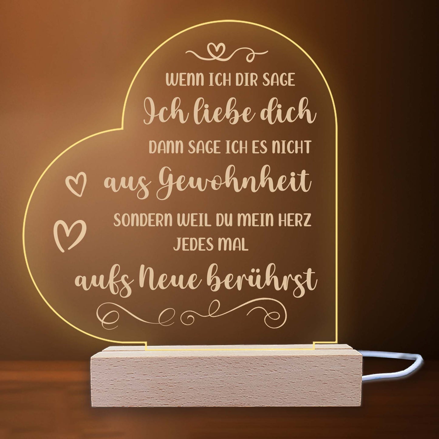 INDIGOS UG - LED Nachttischlampe - Herz links - Spruch 1 - Liebe, Familie, Mama, Papa - Herz mit Spruch - Nachtlicht - 3D-LED-Lampe  - Geschenk, Geburtstag, Weihnachten, Muttertag, Vatertag