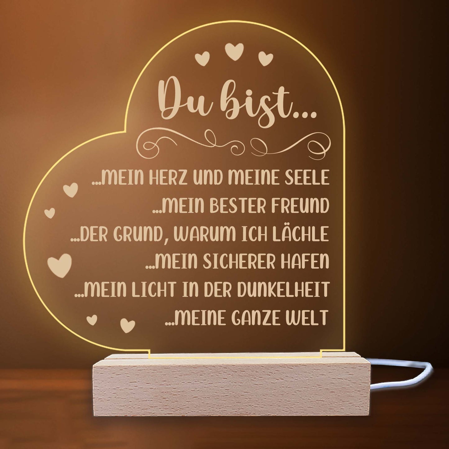 INDIGOS UG - LED Nachttischlampe - Herz links - Spruch 1 - Liebe, Familie, Mama, Papa - Herz mit Spruch - Nachtlicht - 3D-LED-Lampe  - Geschenk, Geburtstag, Weihnachten, Muttertag, Vatertag