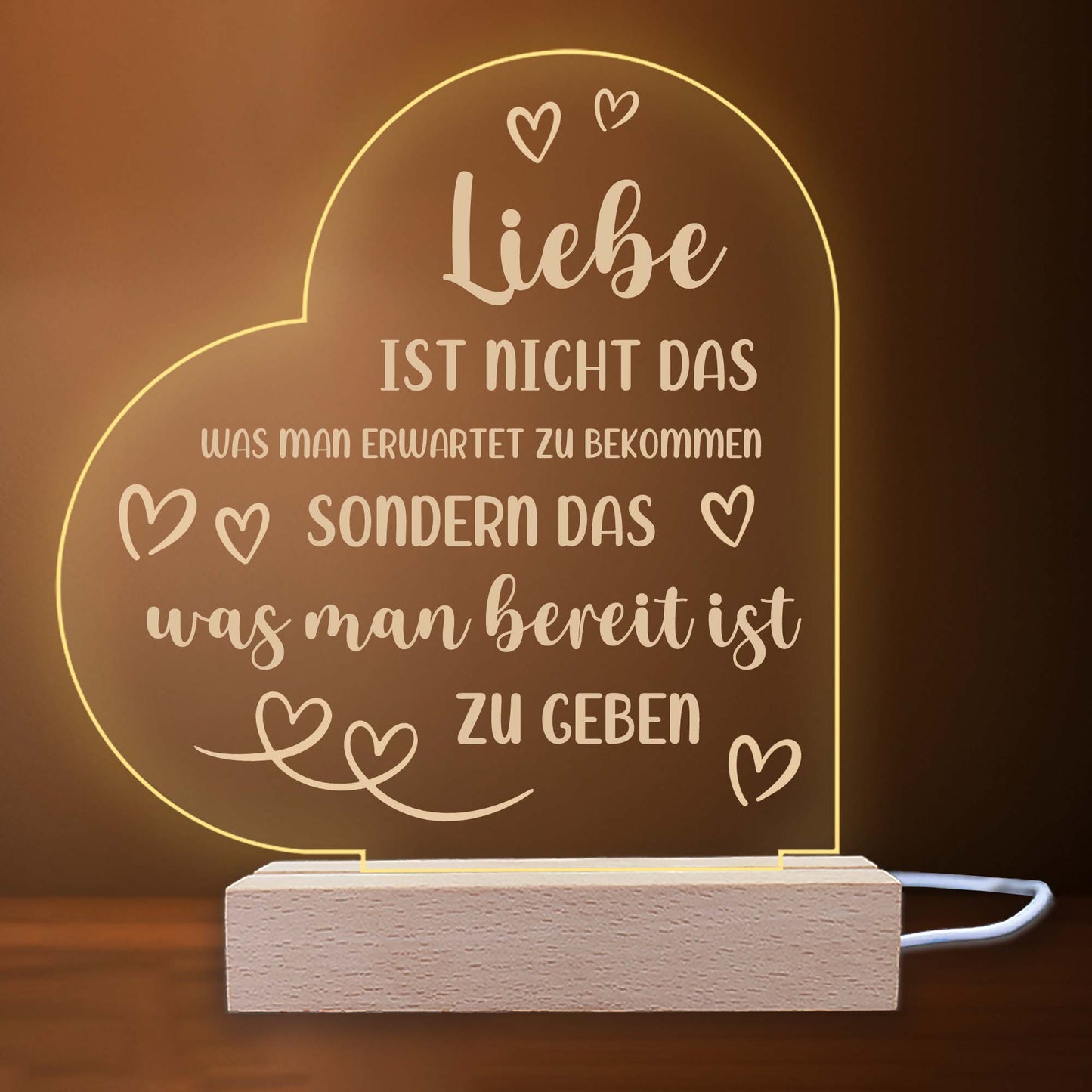INDIGOS UG - LED Nachttischlampe - Herz links - Spruch 1 - Liebe, Familie, Mama, Papa - Herz mit Spruch - Nachtlicht - 3D-LED-Lampe  - Geschenk, Geburtstag, Weihnachten, Muttertag, Vatertag