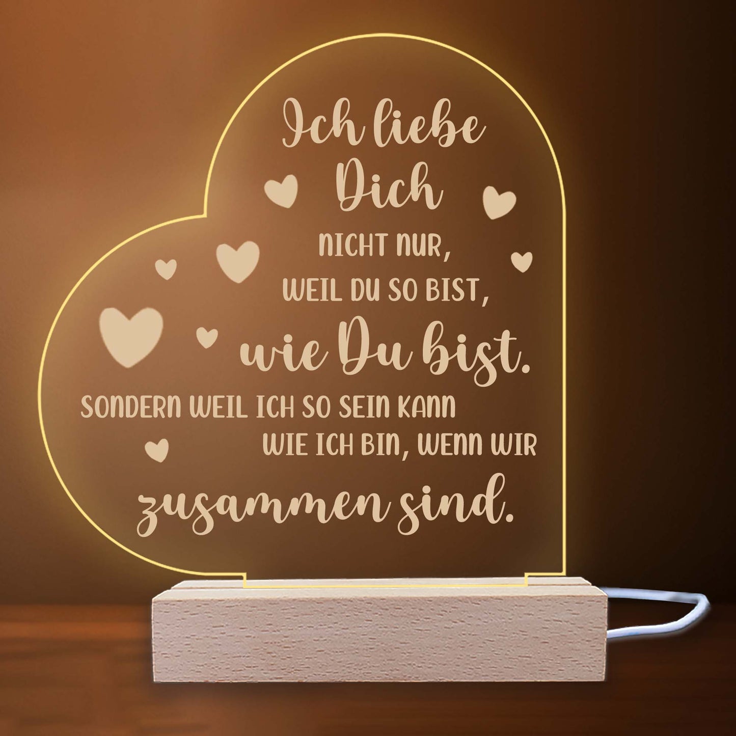 INDIGOS UG - LED Nachttischlampe - Herz links - Spruch 1 - Liebe, Familie, Mama, Papa - Herz mit Spruch - Nachtlicht - 3D-LED-Lampe  - Geschenk, Geburtstag, Weihnachten, Muttertag, Vatertag
