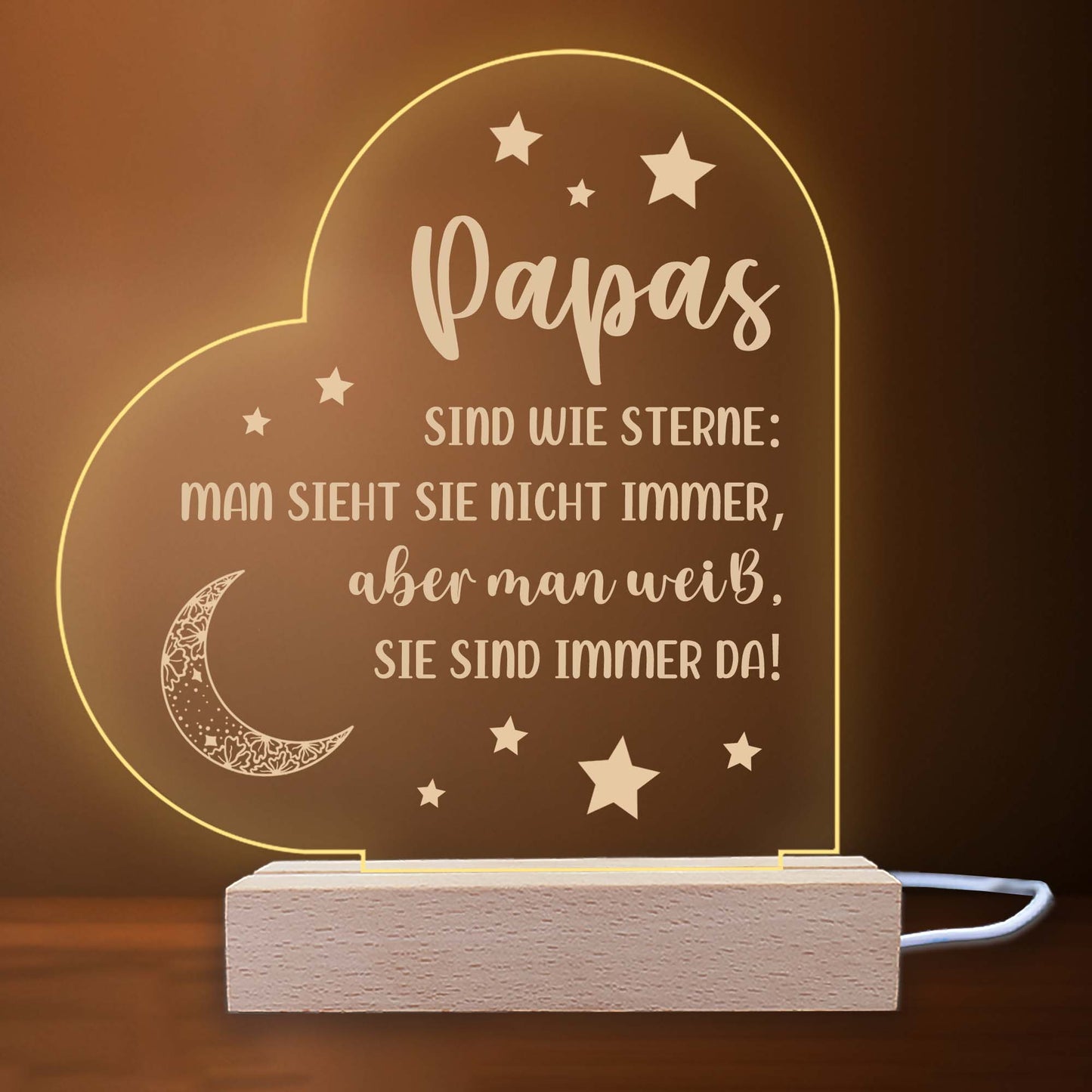 INDIGOS UG - LED Nachttischlampe - Herz links - Spruch 1 - Liebe, Familie, Mama, Papa - Herz mit Spruch - Nachtlicht - 3D-LED-Lampe  - Geschenk, Geburtstag, Weihnachten, Muttertag, Vatertag