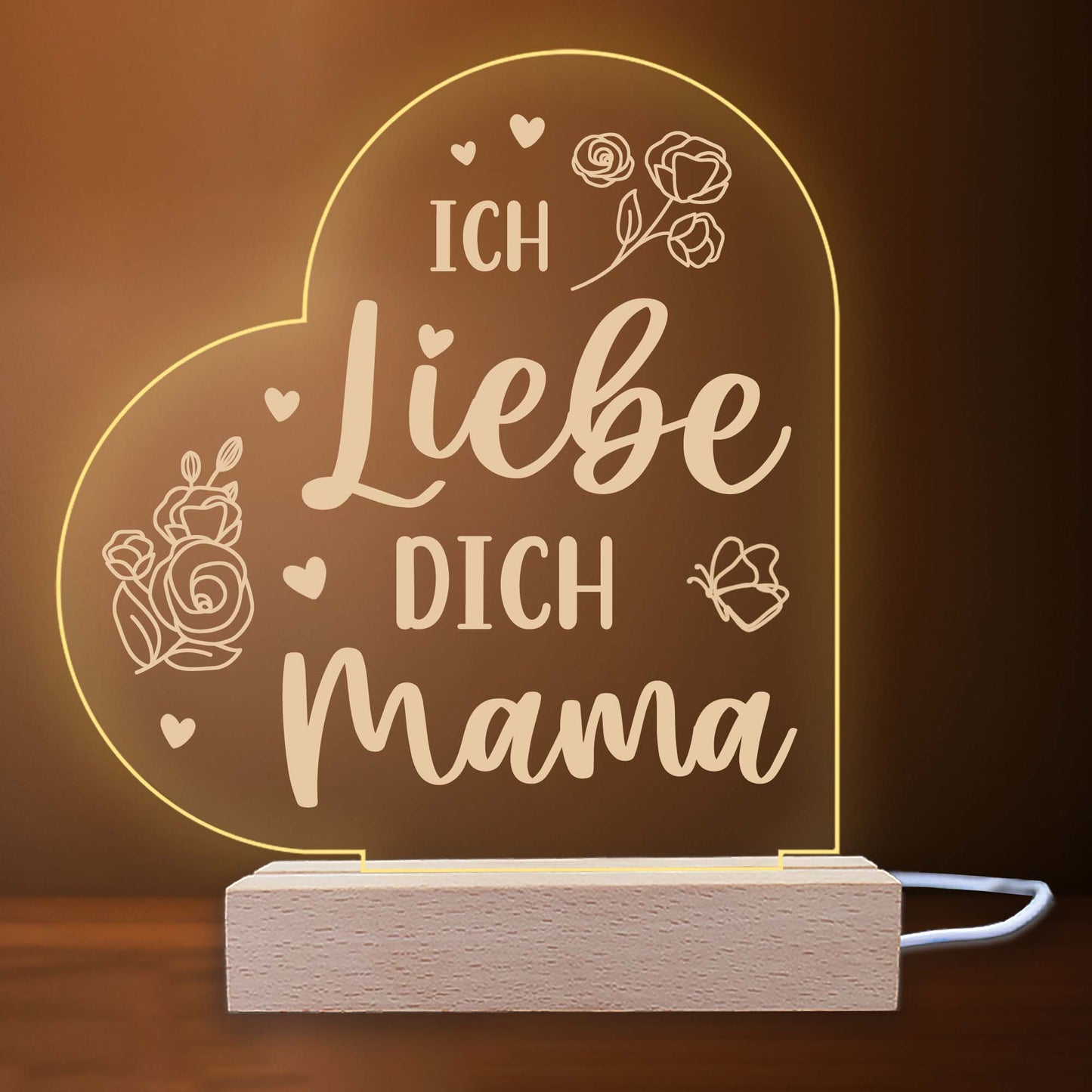 INDIGOS UG - LED Nachttischlampe - Herz links - Spruch 1 - Liebe, Familie, Mama, Papa - Herz mit Spruch - Nachtlicht - 3D-LED-Lampe  - Geschenk, Geburtstag, Weihnachten, Muttertag, Vatertag