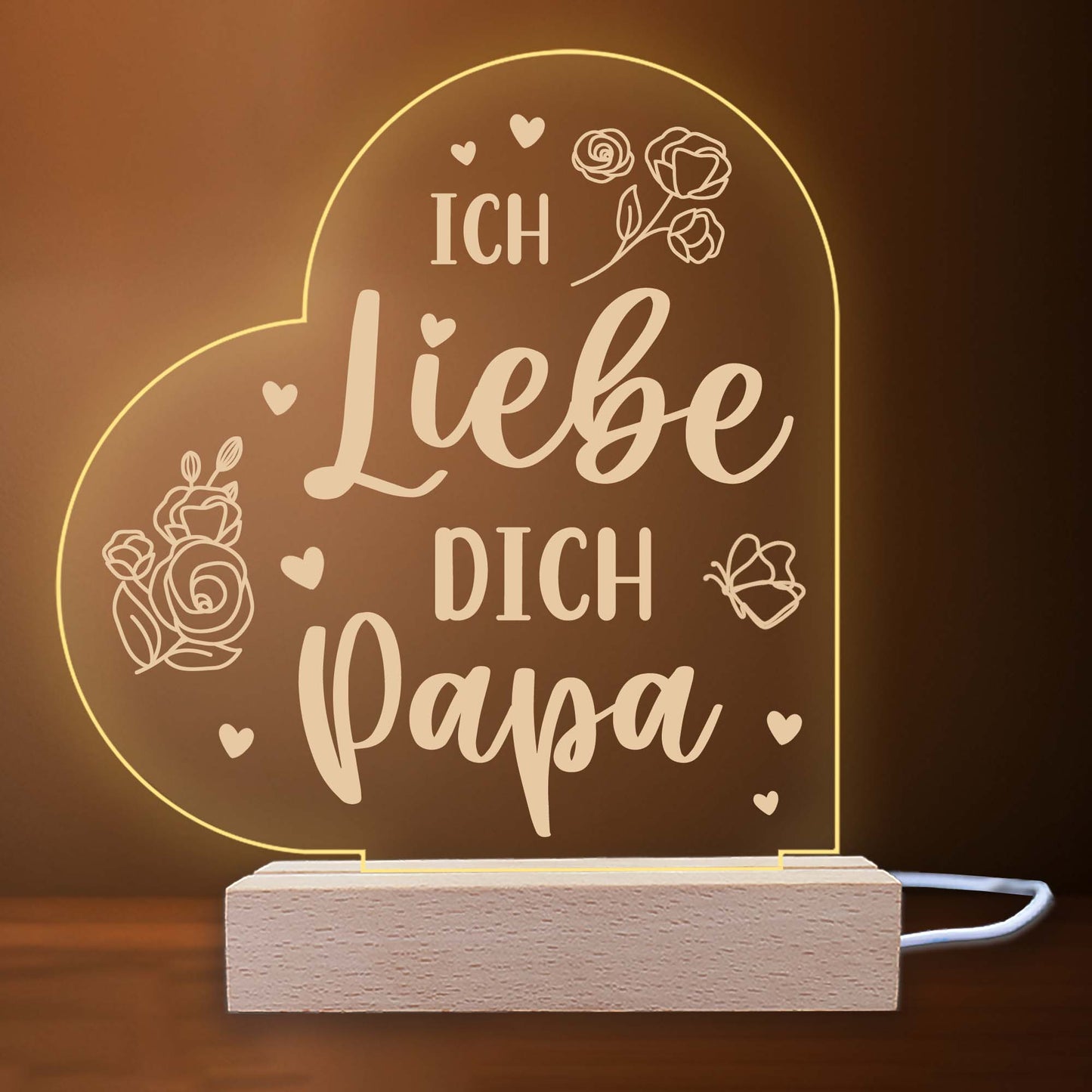 INDIGOS UG - LED Nachttischlampe - Herz links - Spruch 1 - Liebe, Familie, Mama, Papa - Herz mit Spruch - Nachtlicht - 3D-LED-Lampe  - Geschenk, Geburtstag, Weihnachten, Muttertag, Vatertag