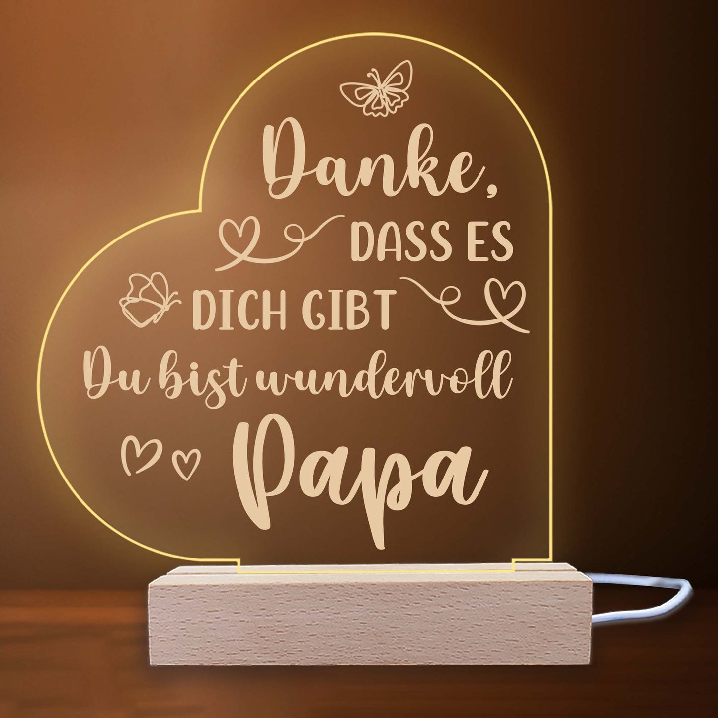 INDIGOS UG - LED Nachttischlampe - Herz links - Spruch 1 - Liebe, Familie, Mama, Papa - Herz mit Spruch - Nachtlicht - 3D-LED-Lampe  - Geschenk, Geburtstag, Weihnachten, Muttertag, Vatertag
