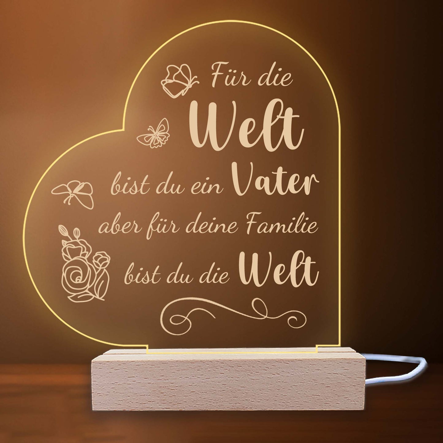 INDIGOS UG - LED Nachttischlampe - Herz links - Spruch 1 - Liebe, Familie, Mama, Papa - Herz mit Spruch - Nachtlicht - 3D-LED-Lampe  - Geschenk, Geburtstag, Weihnachten, Muttertag, Vatertag