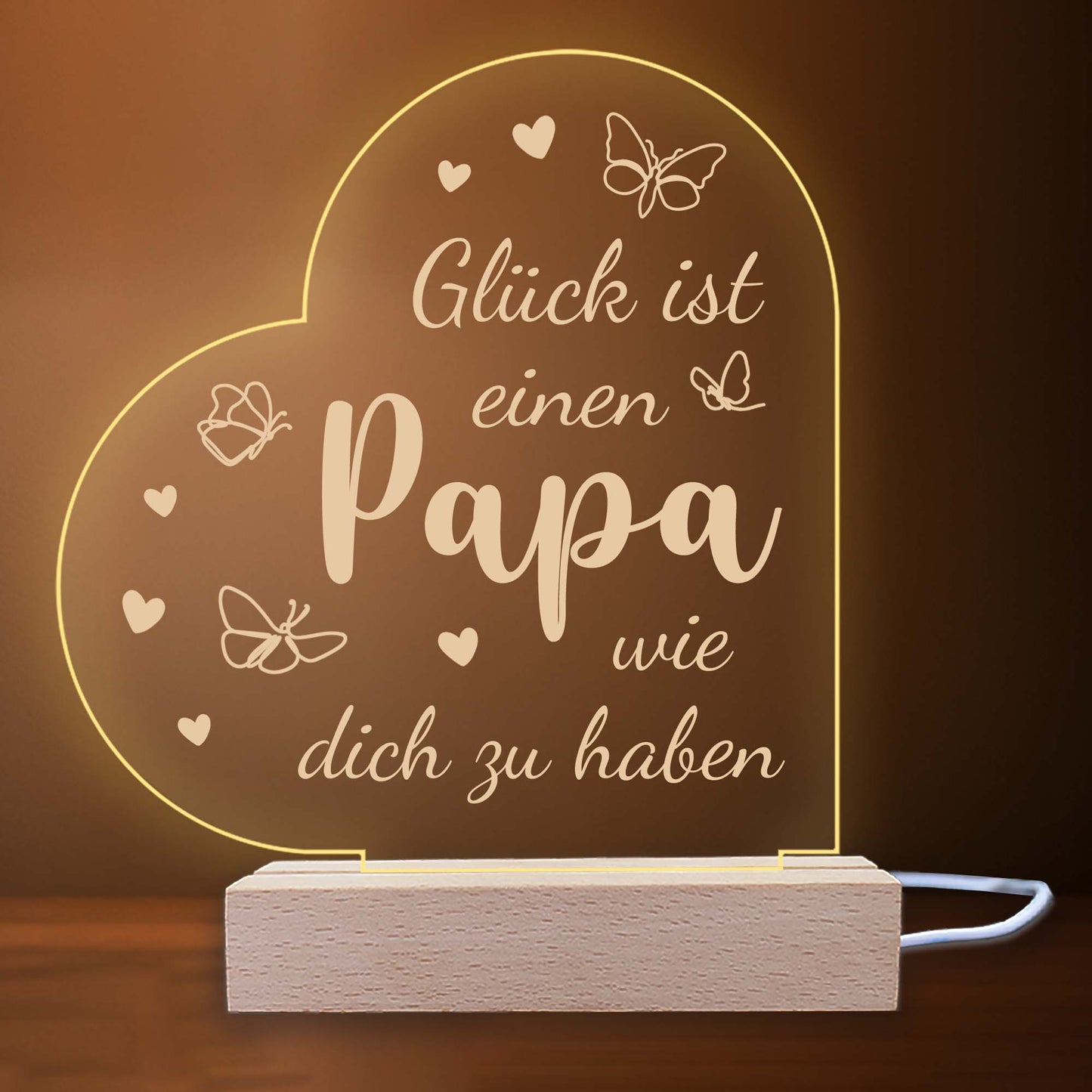 INDIGOS UG - LED Nachttischlampe - Herz links - Spruch 1 - Liebe, Familie, Mama, Papa - Herz mit Spruch - Nachtlicht - 3D-LED-Lampe  - Geschenk, Geburtstag, Weihnachten, Muttertag, Vatertag