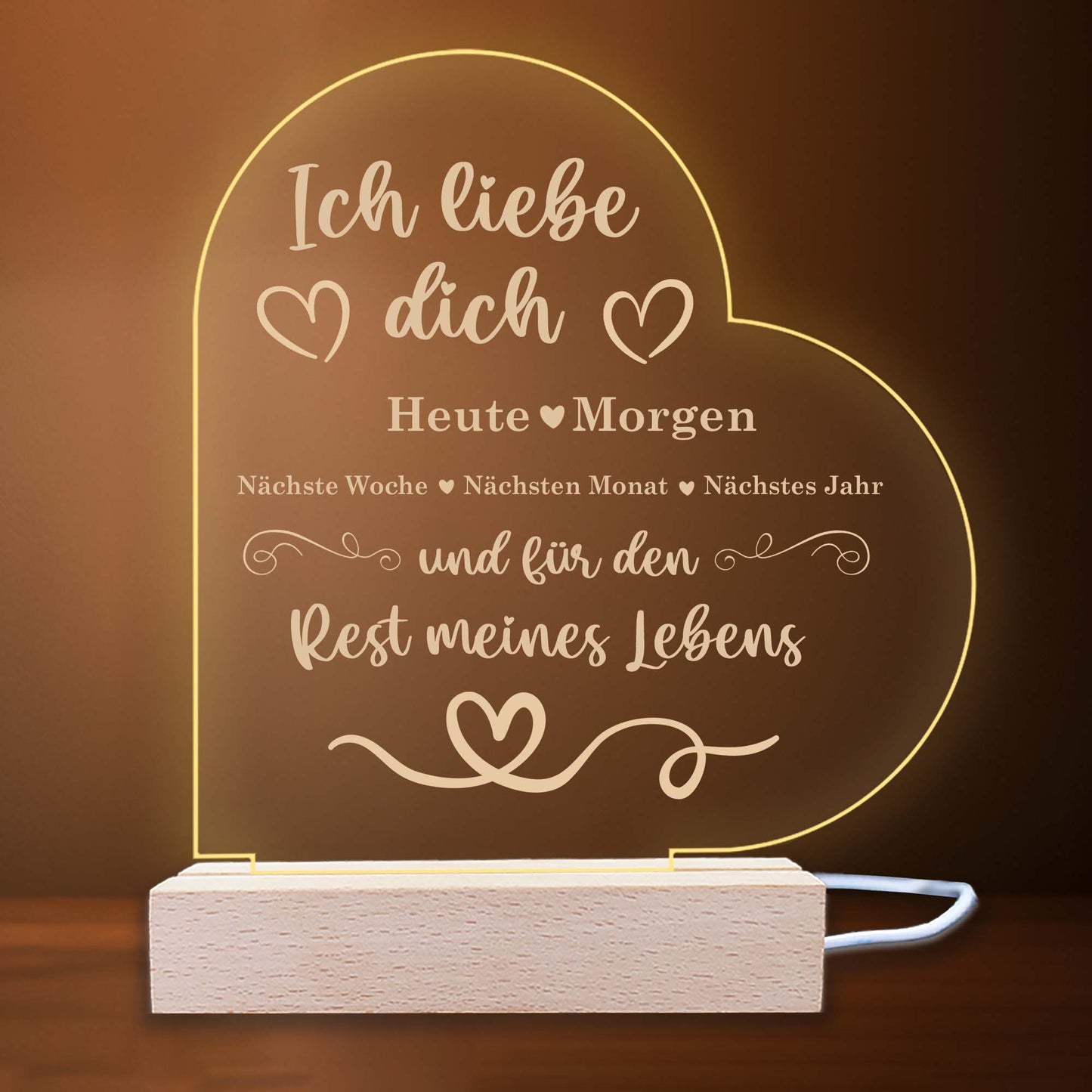 INDIGOS UG - LED Nachttischlampe - Herz links - Spruch 1 - Liebe, Familie, Mama, Papa - Herz mit Spruch - Nachtlicht - 3D-LED-Lampe  - Geschenk, Geburtstag, Weihnachten, Muttertag, Vatertag