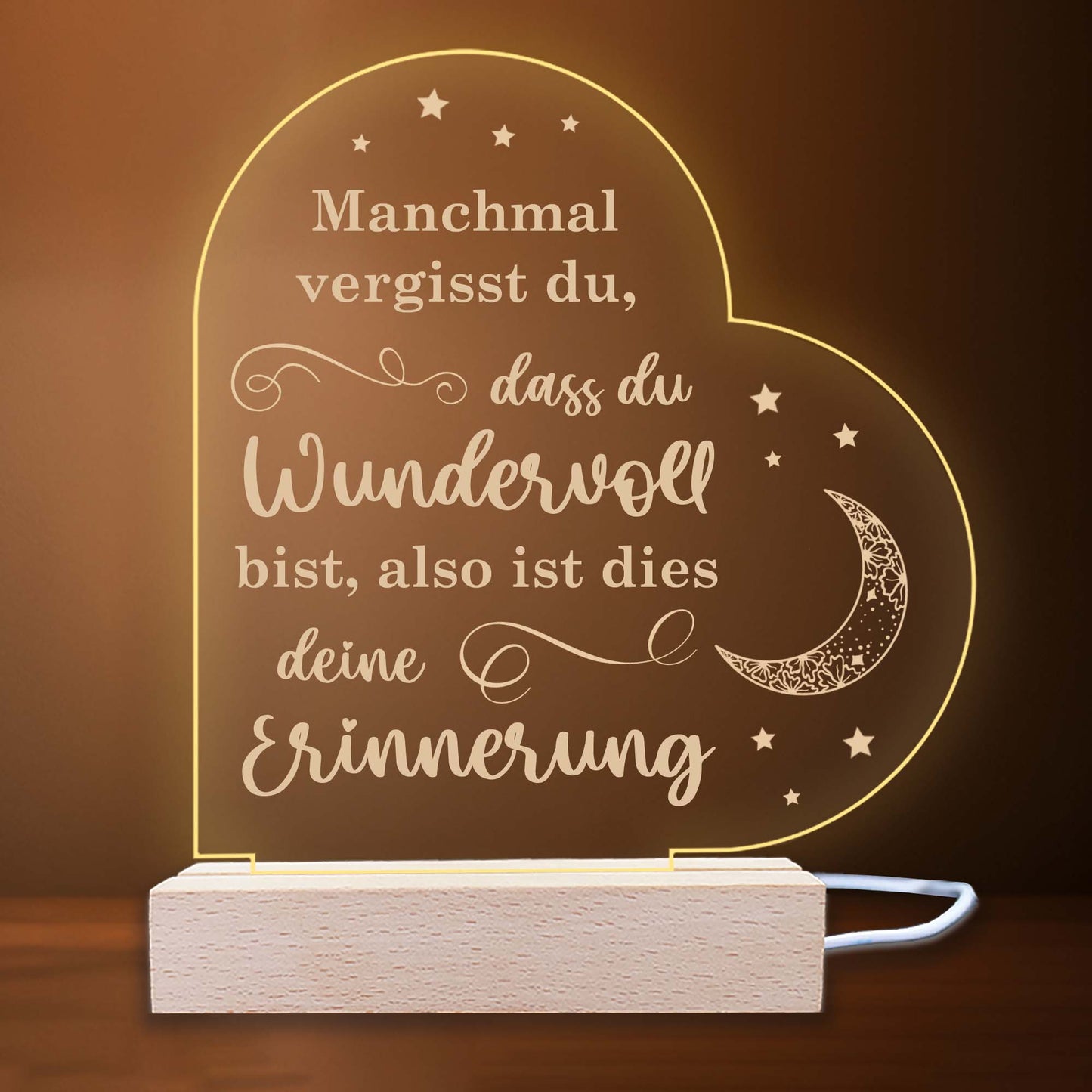 INDIGOS UG - LED Nachttischlampe - Herz links - Spruch 1 - Liebe, Familie, Mama, Papa - Herz mit Spruch - Nachtlicht - 3D-LED-Lampe  - Geschenk, Geburtstag, Weihnachten, Muttertag, Vatertag