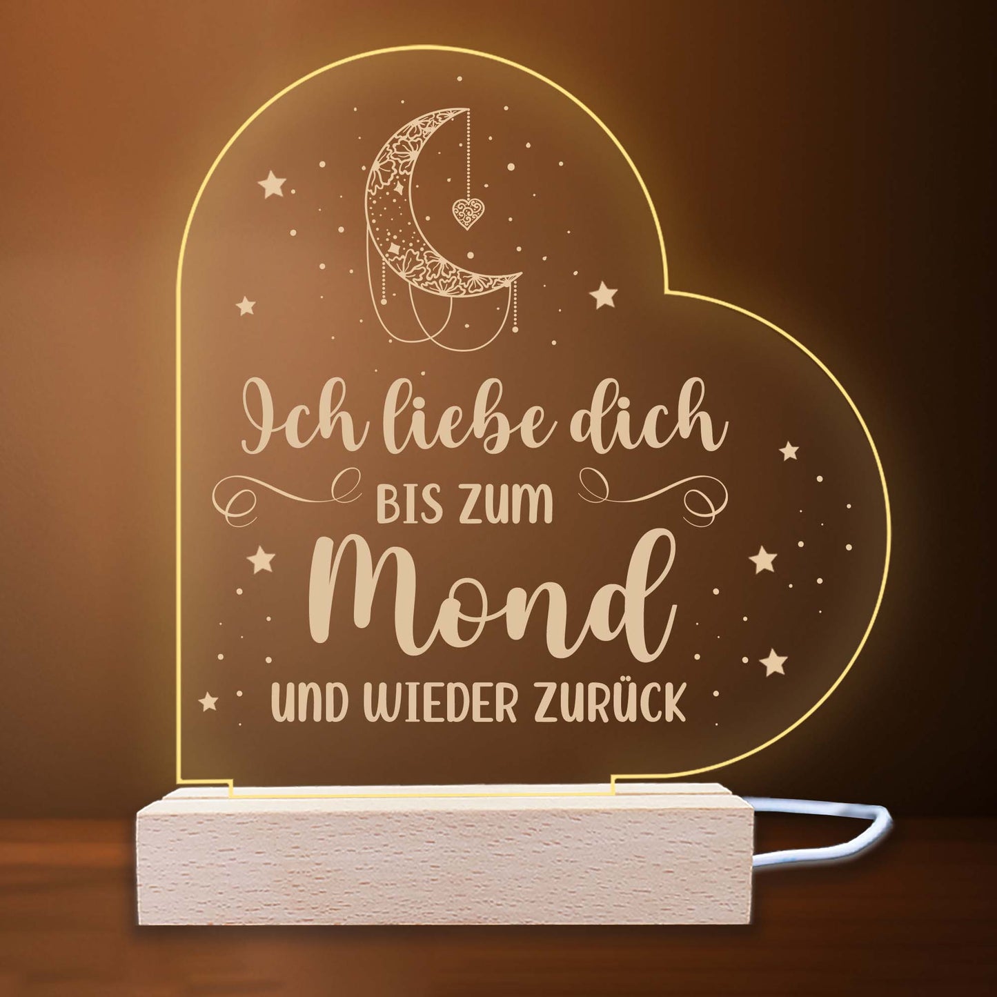 INDIGOS UG - LED Nachttischlampe - Herz links - Spruch 1 - Liebe, Familie, Mama, Papa - Herz mit Spruch - Nachtlicht - 3D-LED-Lampe  - Geschenk, Geburtstag, Weihnachten, Muttertag, Vatertag