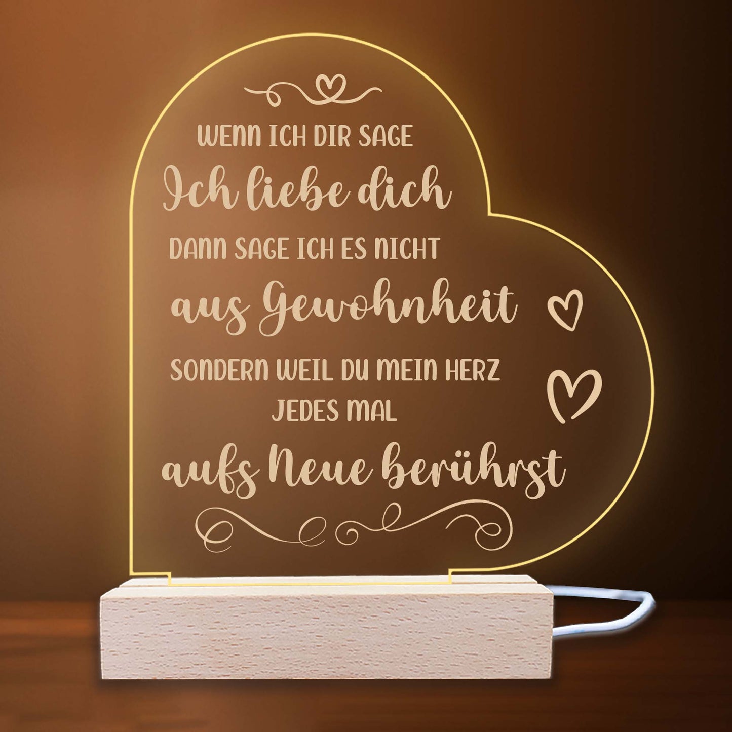 INDIGOS UG - LED Nachttischlampe - Herz links - Spruch 1 - Liebe, Familie, Mama, Papa - Herz mit Spruch - Nachtlicht - 3D-LED-Lampe  - Geschenk, Geburtstag, Weihnachten, Muttertag, Vatertag