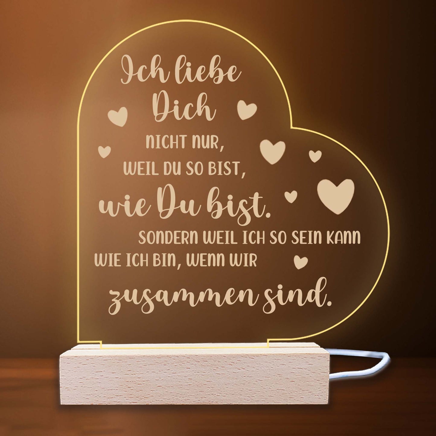 INDIGOS UG - LED Nachttischlampe - Herz links - Spruch 1 - Liebe, Familie, Mama, Papa - Herz mit Spruch - Nachtlicht - 3D-LED-Lampe  - Geschenk, Geburtstag, Weihnachten, Muttertag, Vatertag