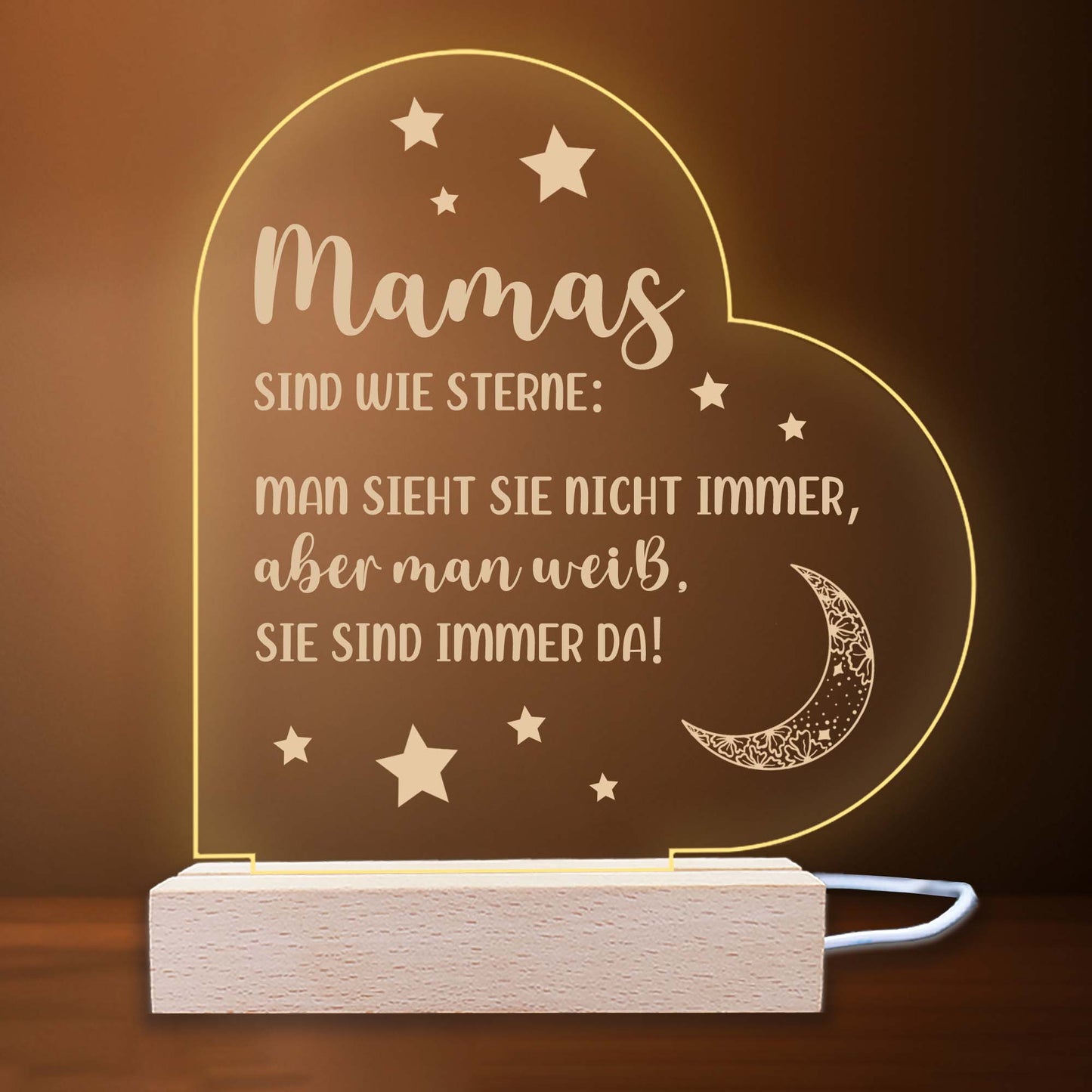 INDIGOS UG - LED Nachttischlampe - Herz links - Spruch 1 - Liebe, Familie, Mama, Papa - Herz mit Spruch - Nachtlicht - 3D-LED-Lampe  - Geschenk, Geburtstag, Weihnachten, Muttertag, Vatertag