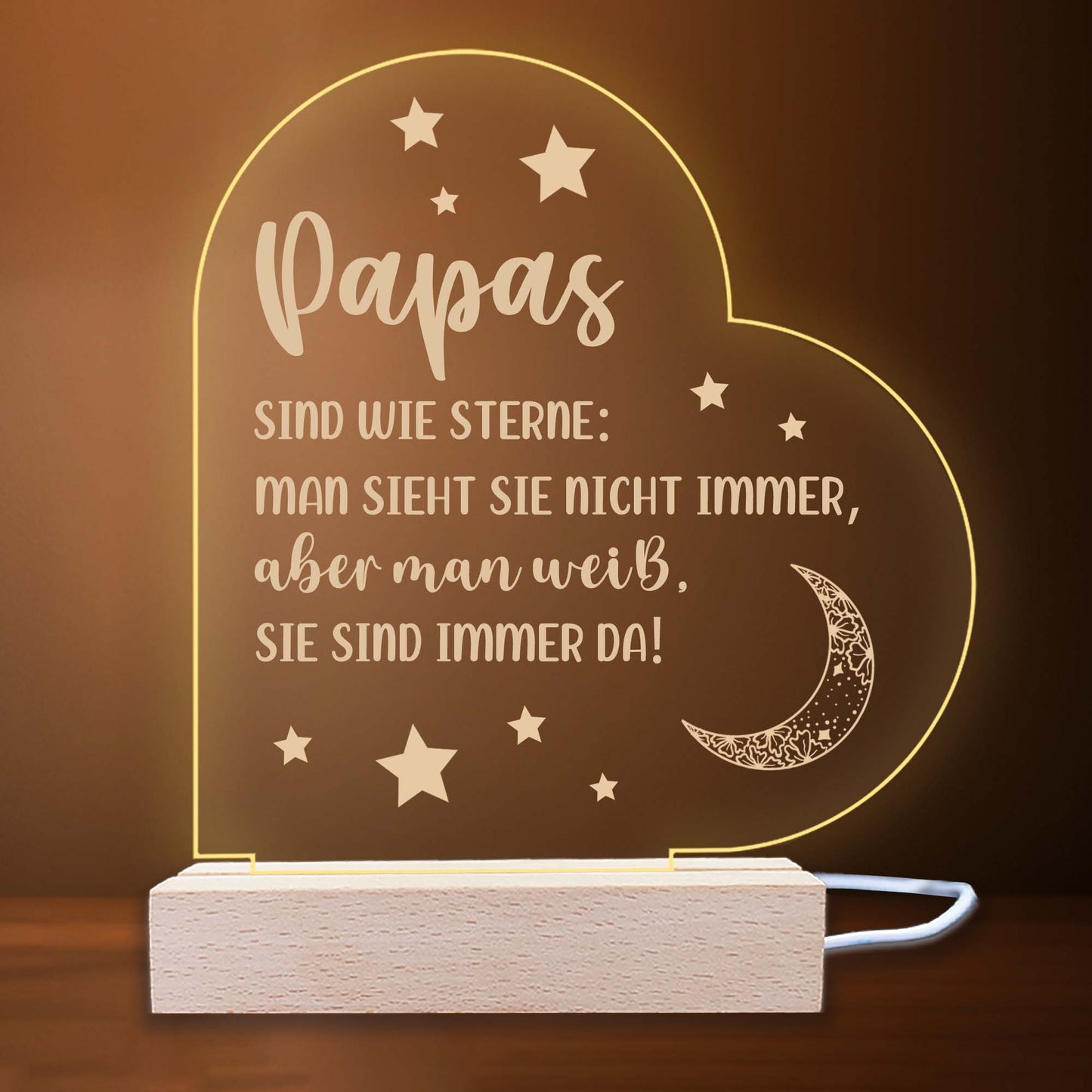 INDIGOS UG - LED Nachttischlampe - Herz links - Spruch 1 - Liebe, Familie, Mama, Papa - Herz mit Spruch - Nachtlicht - 3D-LED-Lampe  - Geschenk, Geburtstag, Weihnachten, Muttertag, Vatertag
