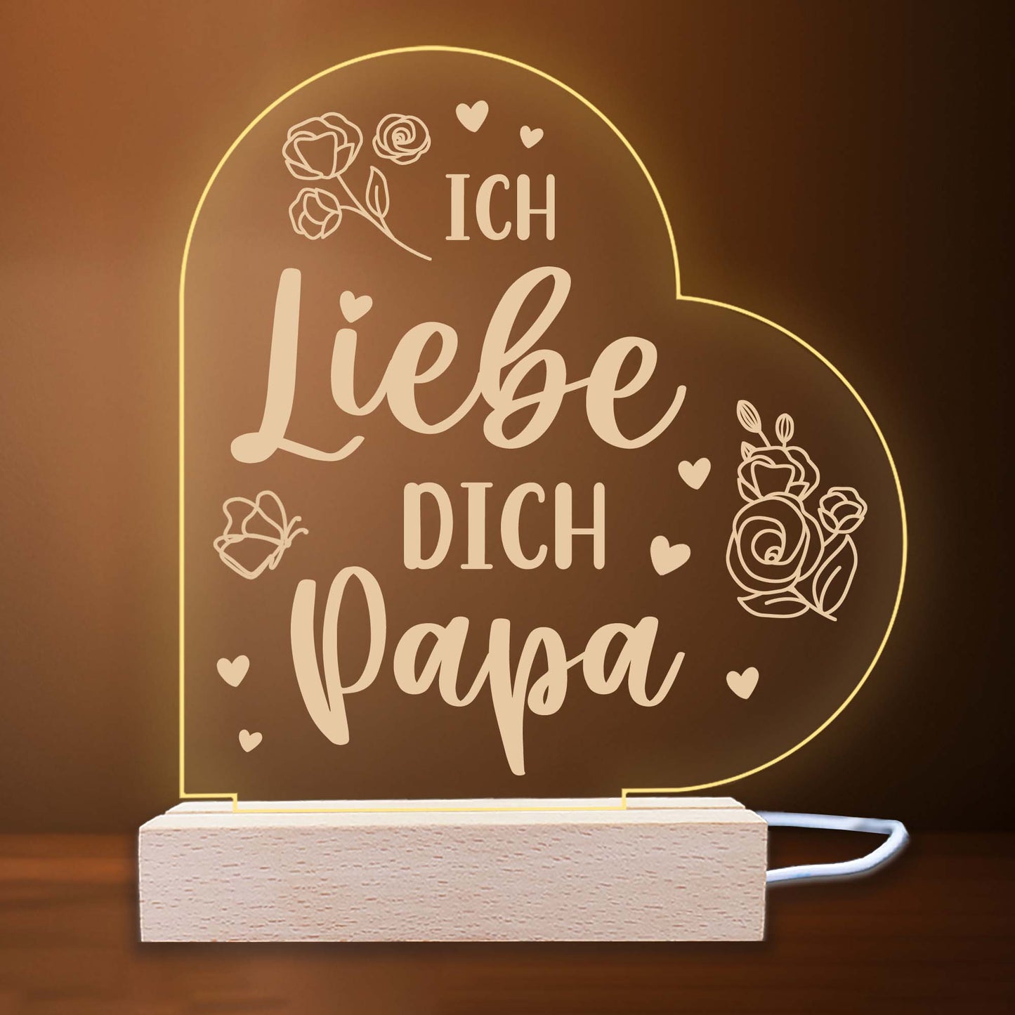 INDIGOS UG - LED Nachttischlampe - Herz links - Spruch 1 - Liebe, Familie, Mama, Papa - Herz mit Spruch - Nachtlicht - 3D-LED-Lampe  - Geschenk, Geburtstag, Weihnachten, Muttertag, Vatertag