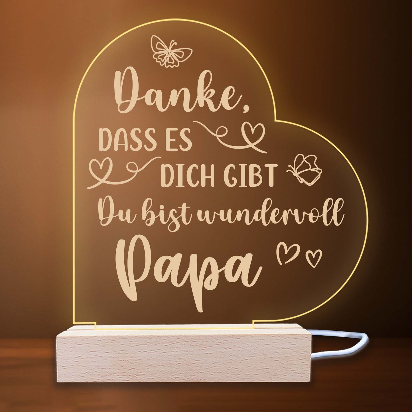 INDIGOS UG - LED Nachttischlampe - Herz links - Spruch 1 - Liebe, Familie, Mama, Papa - Herz mit Spruch - Nachtlicht - 3D-LED-Lampe  - Geschenk, Geburtstag, Weihnachten, Muttertag, Vatertag