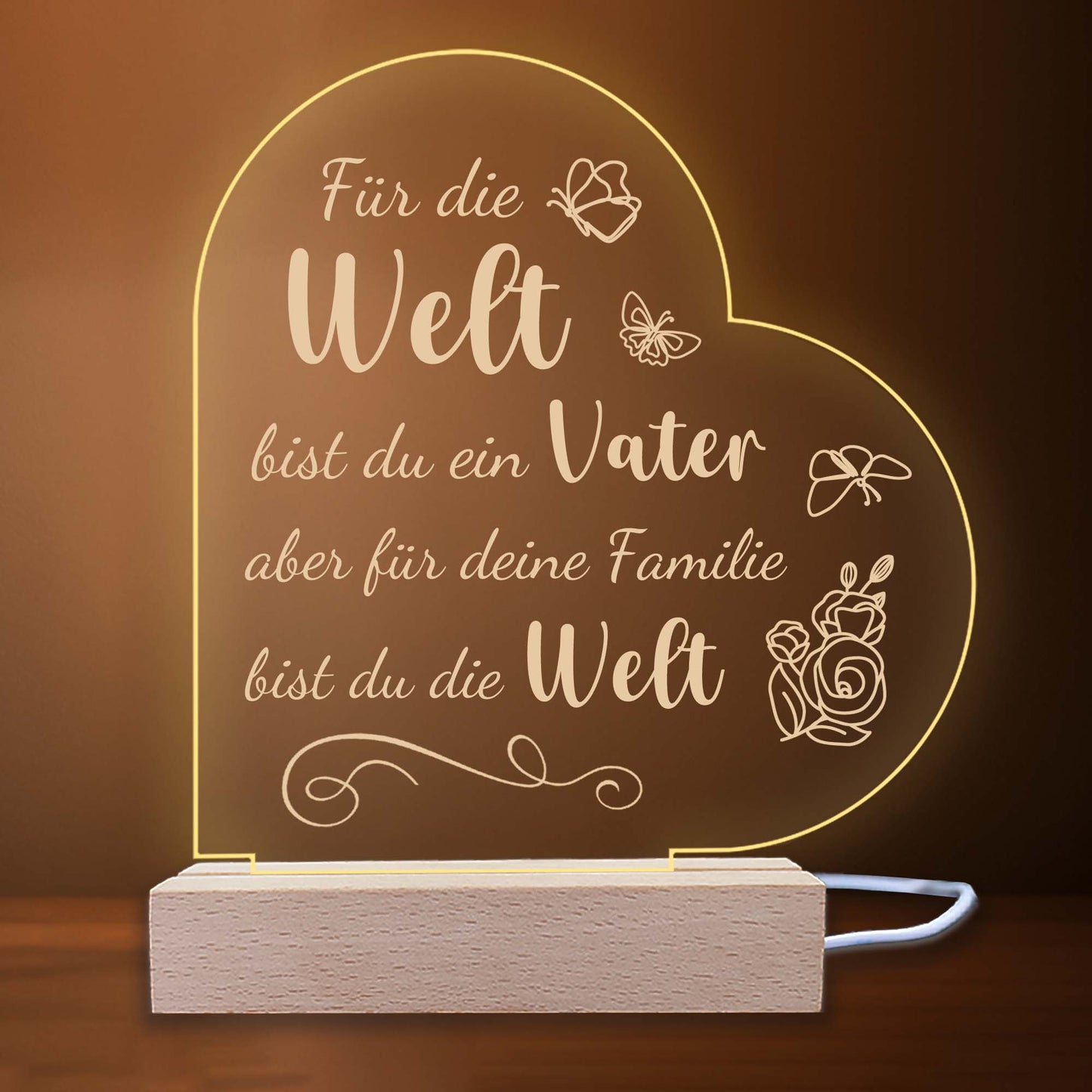 INDIGOS UG - LED Nachttischlampe - Herz links - Spruch 1 - Liebe, Familie, Mama, Papa - Herz mit Spruch - Nachtlicht - 3D-LED-Lampe  - Geschenk, Geburtstag, Weihnachten, Muttertag, Vatertag