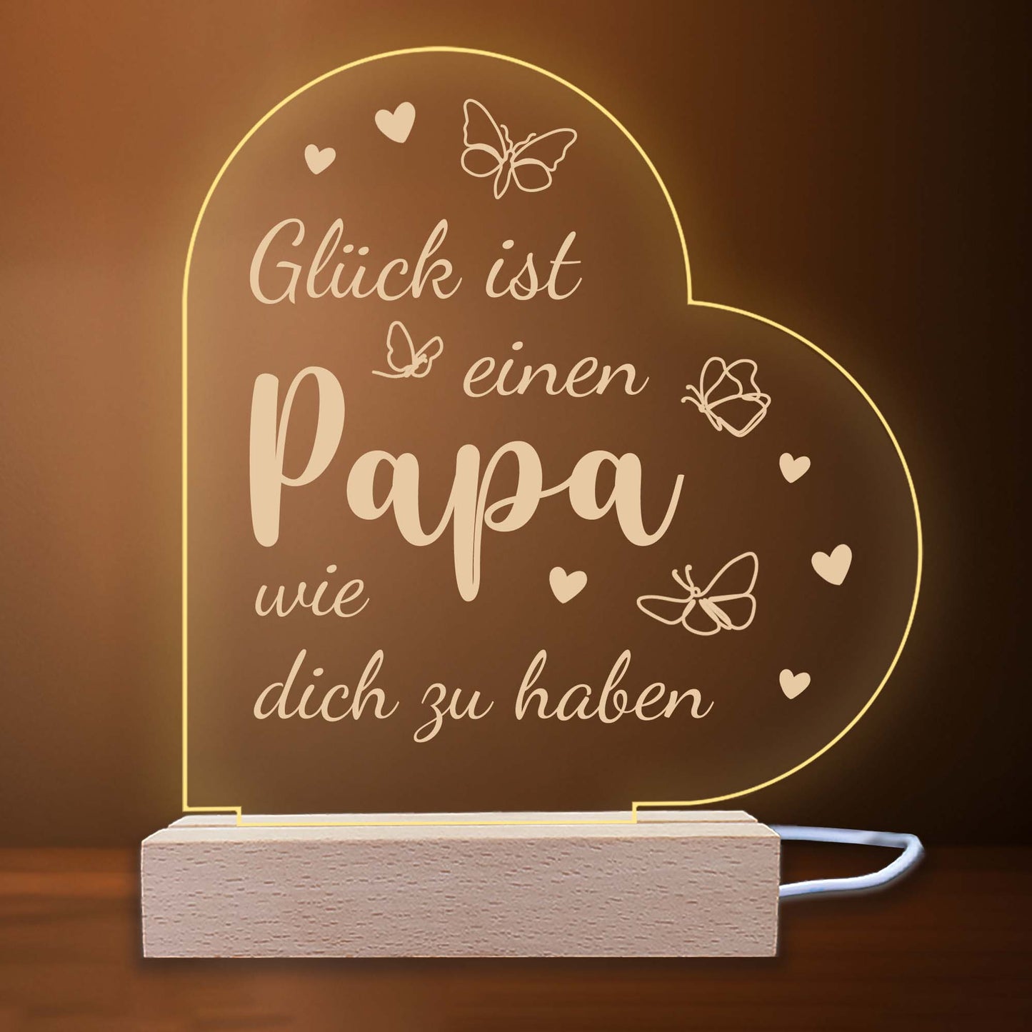 INDIGOS UG - LED Nachttischlampe - Herz links - Spruch 1 - Liebe, Familie, Mama, Papa - Herz mit Spruch - Nachtlicht - 3D-LED-Lampe  - Geschenk, Geburtstag, Weihnachten, Muttertag, Vatertag