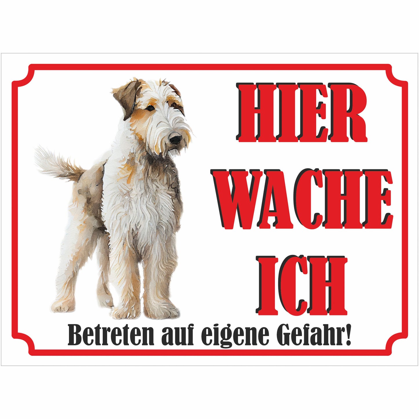 Airedale Terrier - Schild bedruckt - Hier wache ich - Aluverbundplatte Edelstahl Look