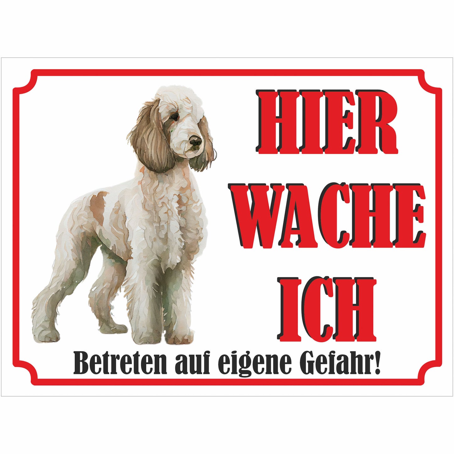 Pudel - Schild bedruckt - Hier wache ich - Aluverbundplatte Edelstahl Look