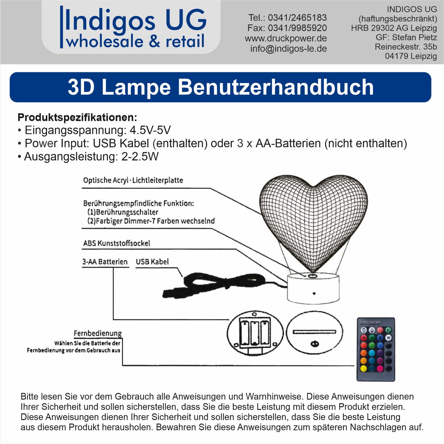 INDIGOS UG - Lampe personalisiert 3D LED - mit Foto und Widmung - personalisiertes Geschenke - Acrylglas 18x14 cm hoch - optionale Lampe warmweiss