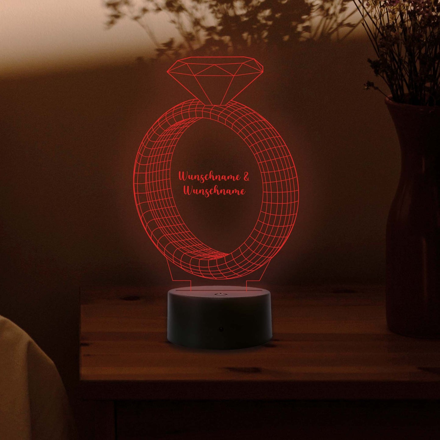 INDIGOS UG - 3D LED Nachttischlampe - Ring - personalisiert mit Wunschname - Touch-Nachtlicht - individuell mit Wunschtext - Illusion, Geschenk - Weihnachten Geburtstag