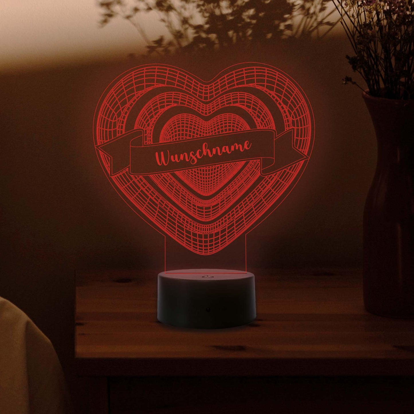 INDIGOS UG - 3D LED Nachttischlampe - viele Herzen - personalisiert mit Wunschname - Touch-Nachtlicht - individuell mit Wunschtext - Illusion, Geschenk - Weihnachten Geburtstag