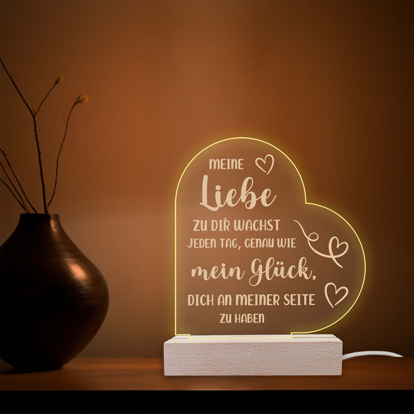 INDIGOS UG - Nachttischlampe - Herz links - Spruch 1 -  Valentinstag - Herz mit Spruch - Nachtlicht - 3D-LED-Lampe - Weihnachten, Geburtstag - Geschenk für Freund, Freundin, Familie - Liebe