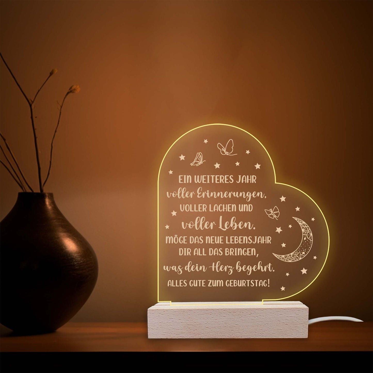 INDIGOS UG - LED Nachttischlampe - 18. Geburtstag - Herz links mit Spruch - Nachtlicht - 3D-LED-Lampe - Geburtstag - Geschenk für Freund, Freundin, Familie - Liebe, Geburtstagsgeschenk