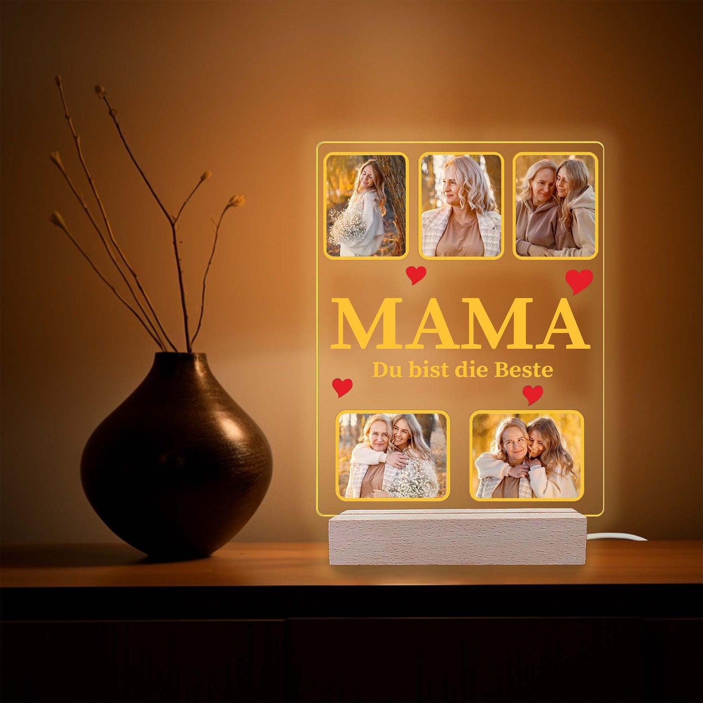 INDIGOS UG - Lampe personalisiert 3D LED - mit Foto und Widmung - personalisiertes Geschenke - Acrylglas 18x14 cm hoch - optionale Lampe warmweiss