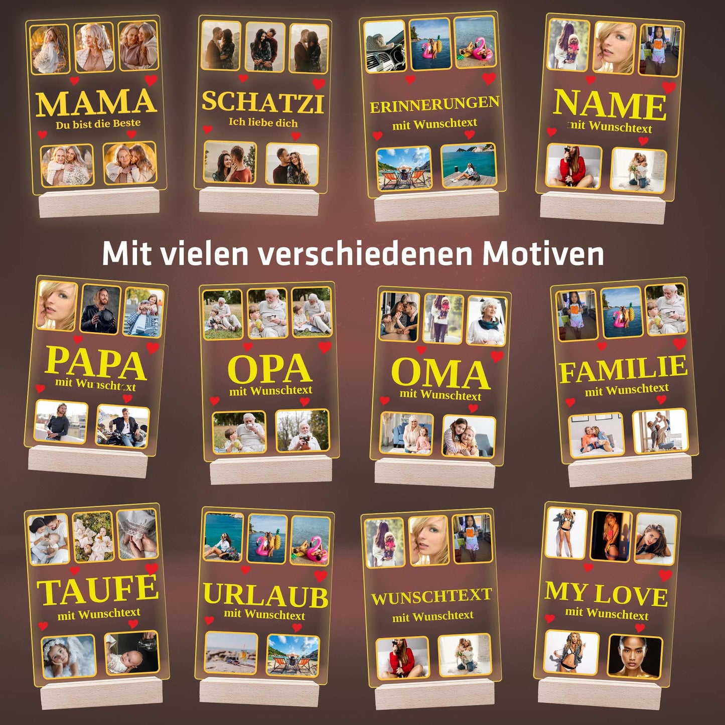 INDIGOS UG - Lampe personalisiert 3D LED - mit Foto und Widmung - personalisiertes Geschenke - Acrylglas 18x14 cm hoch - optionale Lampe warmweiss