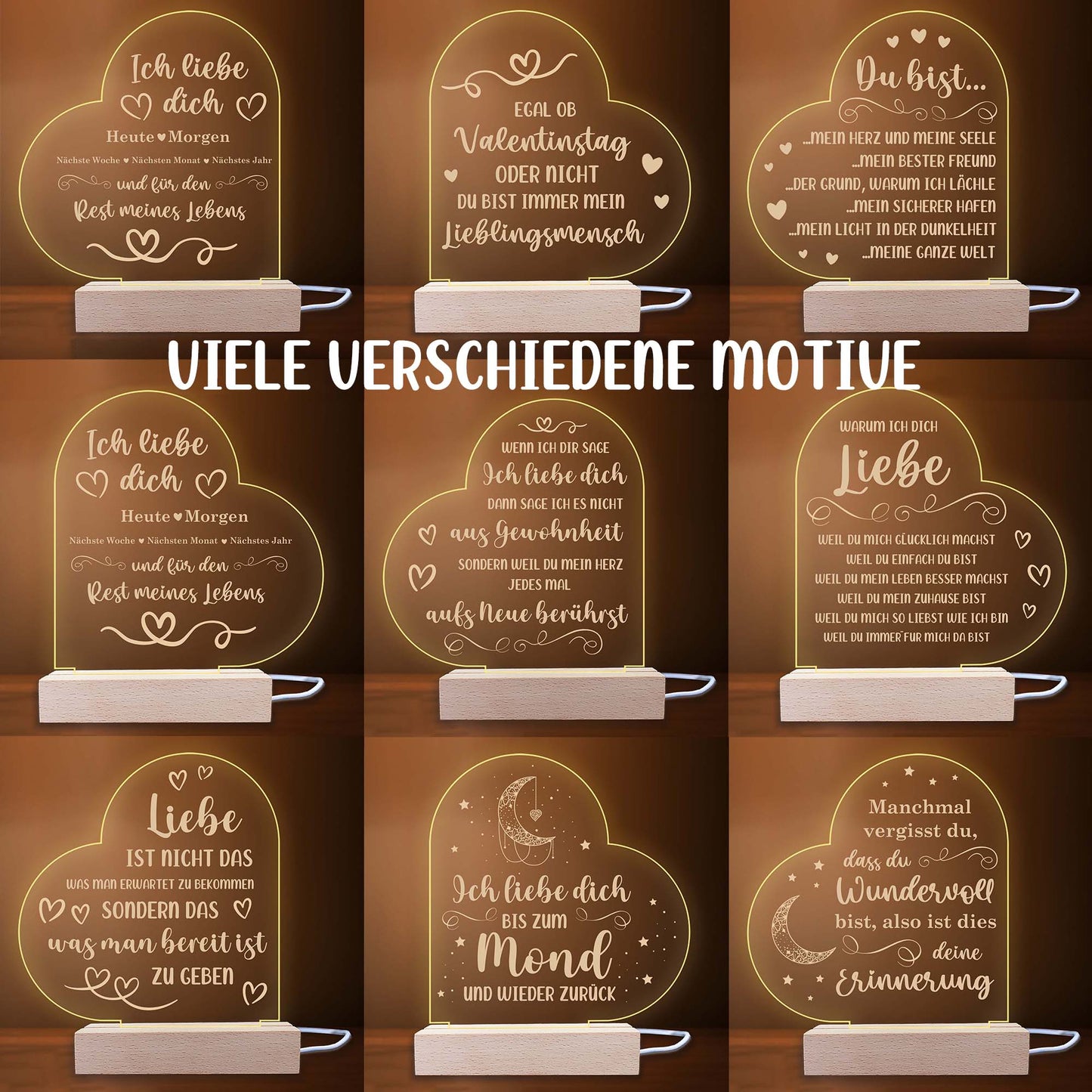 INDIGOS UG - Nachttischlampe - Herz links - Spruch 1 -  Valentinstag - Herz mit Spruch - Nachtlicht - 3D-LED-Lampe - Weihnachten, Geburtstag - Geschenk für Freund, Freundin, Familie - Liebe