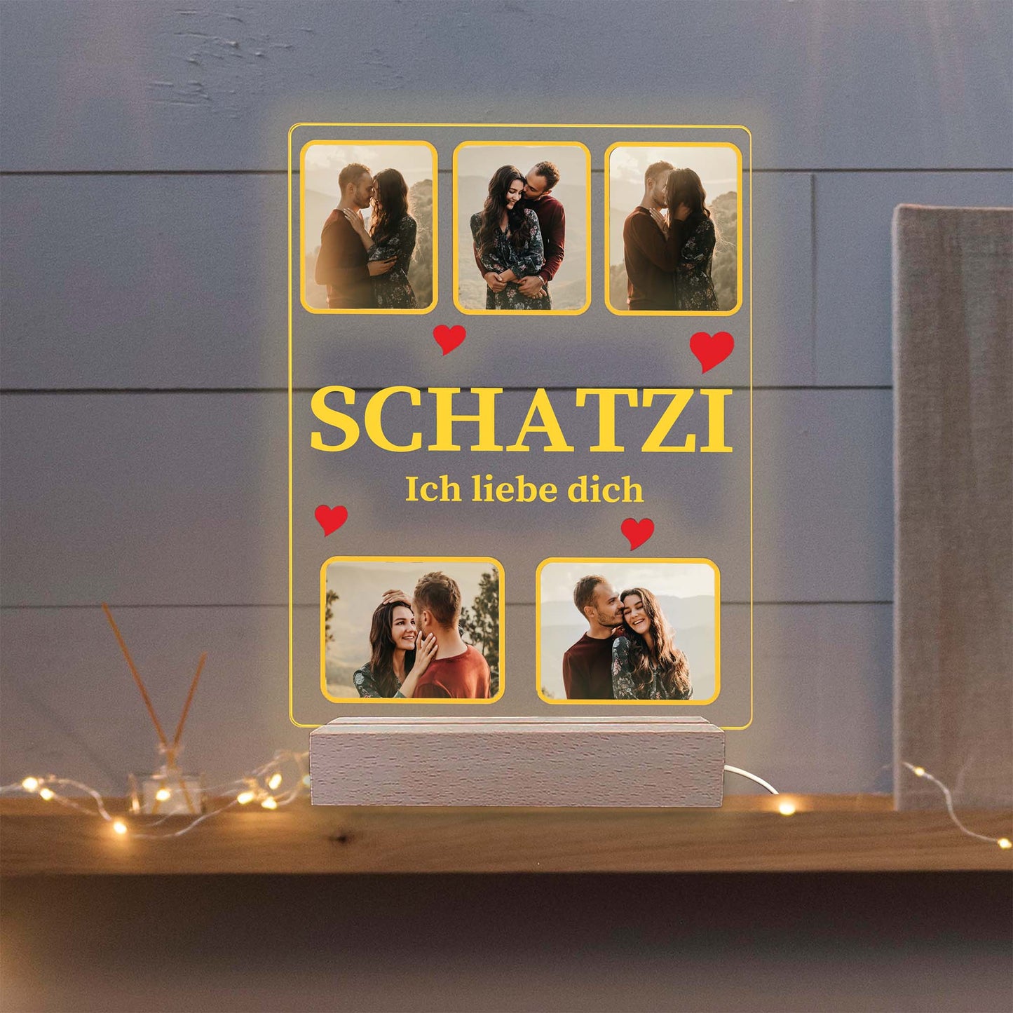 INDIGOS UG - Lampe personalisiert 3D LED - mit Foto und Widmung - personalisiertes Geschenke - Acrylglas 18x14 cm hoch - optionale Lampe warmweiss