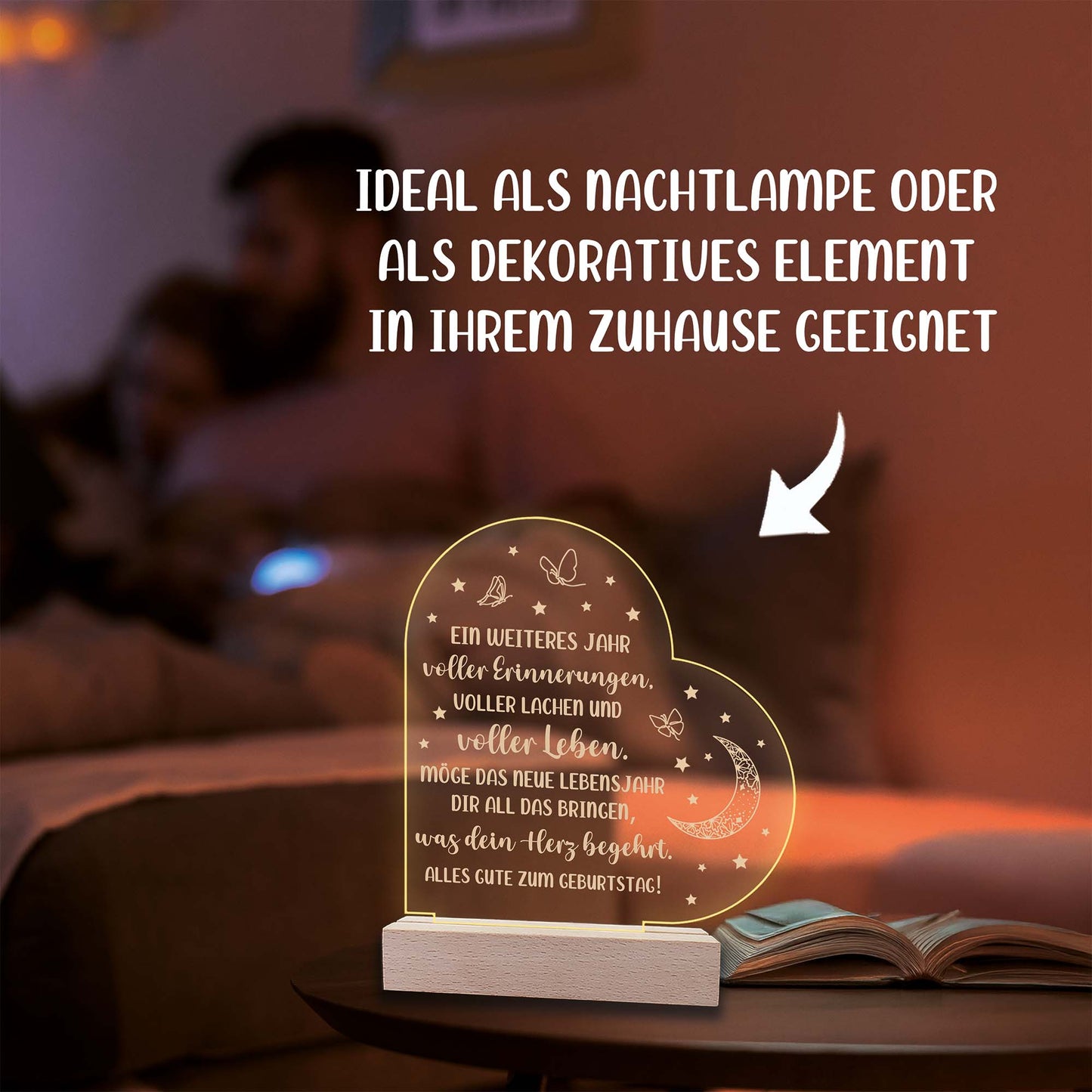 INDIGOS UG - LED Nachttischlampe - 18. Geburtstag - Herz links mit Spruch - Nachtlicht - 3D-LED-Lampe - Geburtstag - Geschenk für Freund, Freundin, Familie - Liebe, Geburtstagsgeschenk