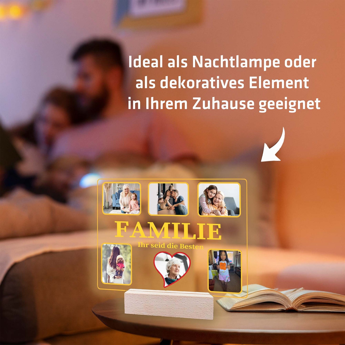 INDIGOS UG - OMA - Lampe personalisiert - mit Foto und Widmung - personalisiertes Geschenke - Acrylglas 18x14 cm - optionale Lampe warmweiss